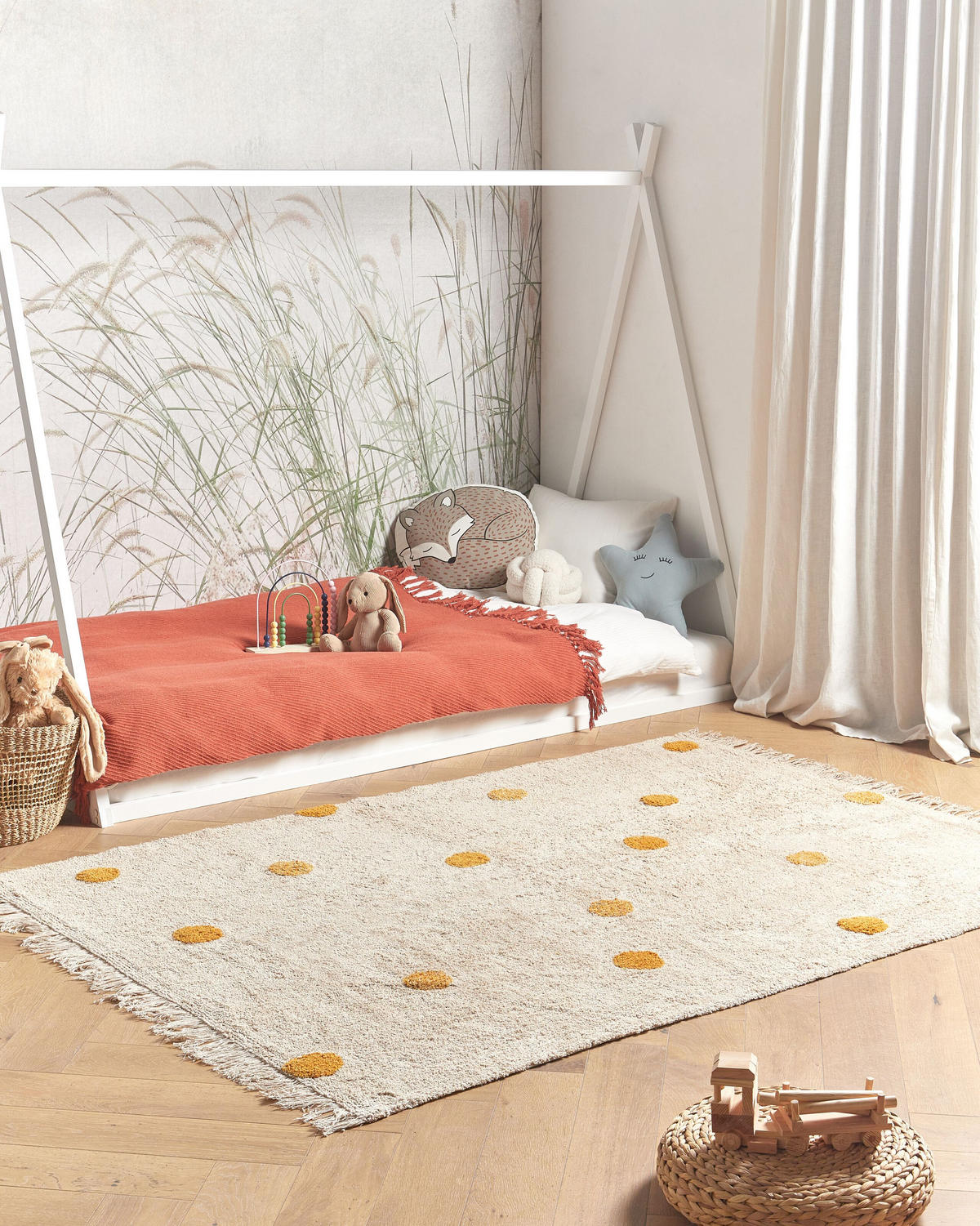 KURZFLOR-TEPPICH Beige 140/200 cm Dardere - Beige/Gelb, Textil (140/200cm) - Beliani