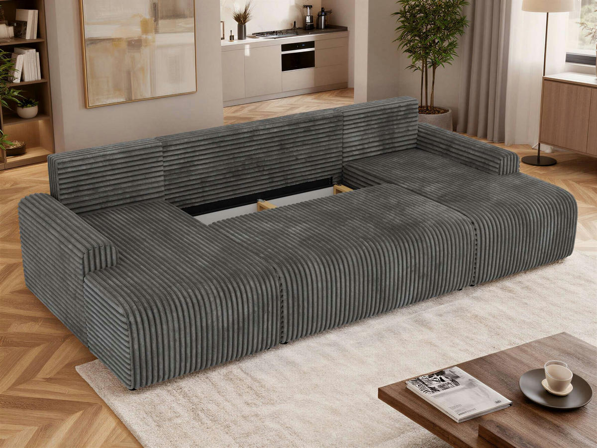 SEDACIA SÚPRAVA NESSARO U Sivá Manšester - čierna/sivá, textil/plast (312/92/151cm) - MKS