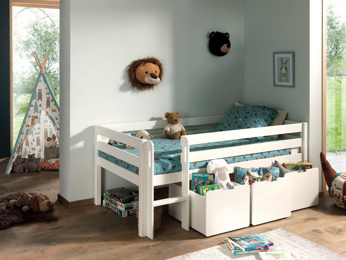 KOJENBETT Karolina 208x83x105 aus Massivholz in Weiß - Sandfarben, Holz (90/200cm) - 58aufmkessel