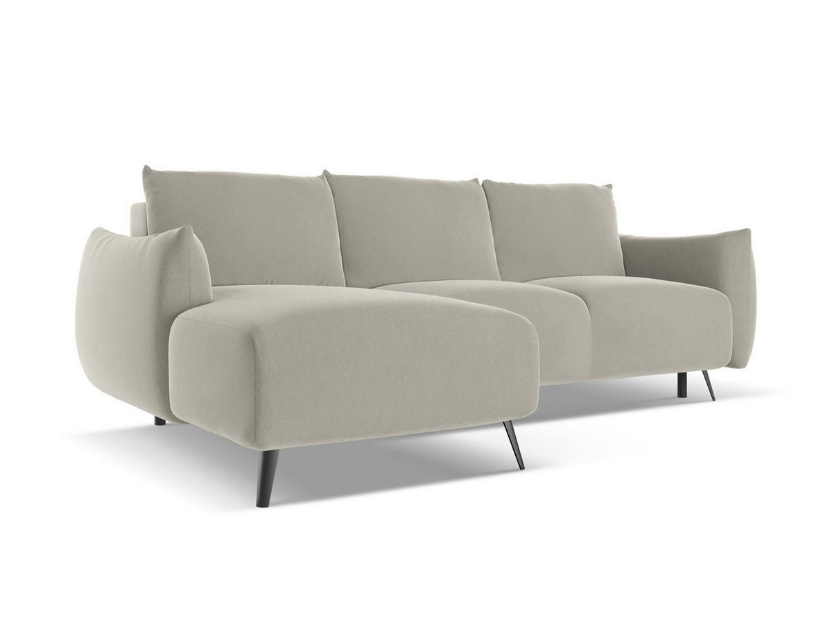 ECKSOFA mit Schlaffunktion Samt Stoff Creme - Perlmutt/Creme, Textil/Metall (162/242cm) - Makamii