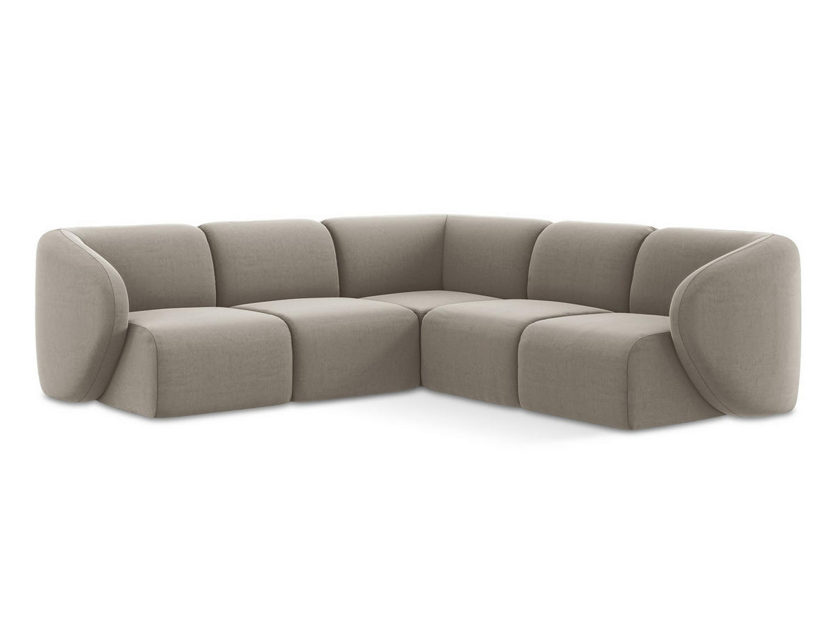 ECKSOFA Samt Stoff Grau - Taupe/Schwarz, Holzwerkstoff/Kunststoff (251/251cm) - Makamii