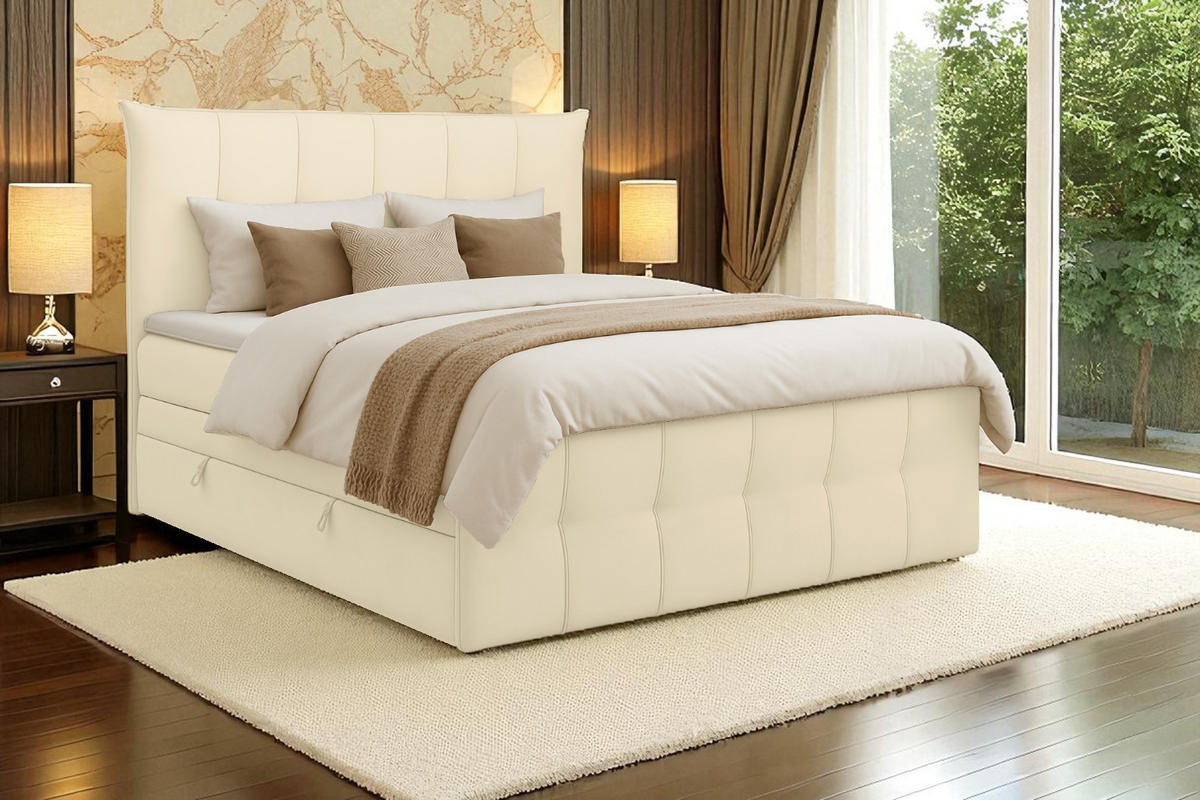 BOXSPRINGBETT SUPREME mit Topper und Bettkasten, Creme, 160x200 cm - Creme, Textil (160/200cm) - KS Home Concept