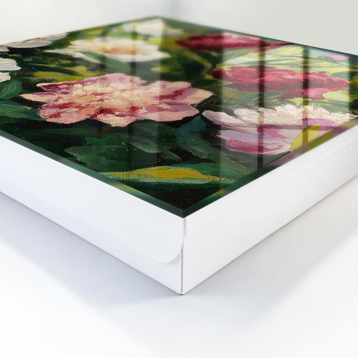 SCHLÜSSELBOX Weiß 30x30 cm – Türöffnung nach rechts - Bunte Blumen - Grün, Metall (30/30/5cm) - TULUP