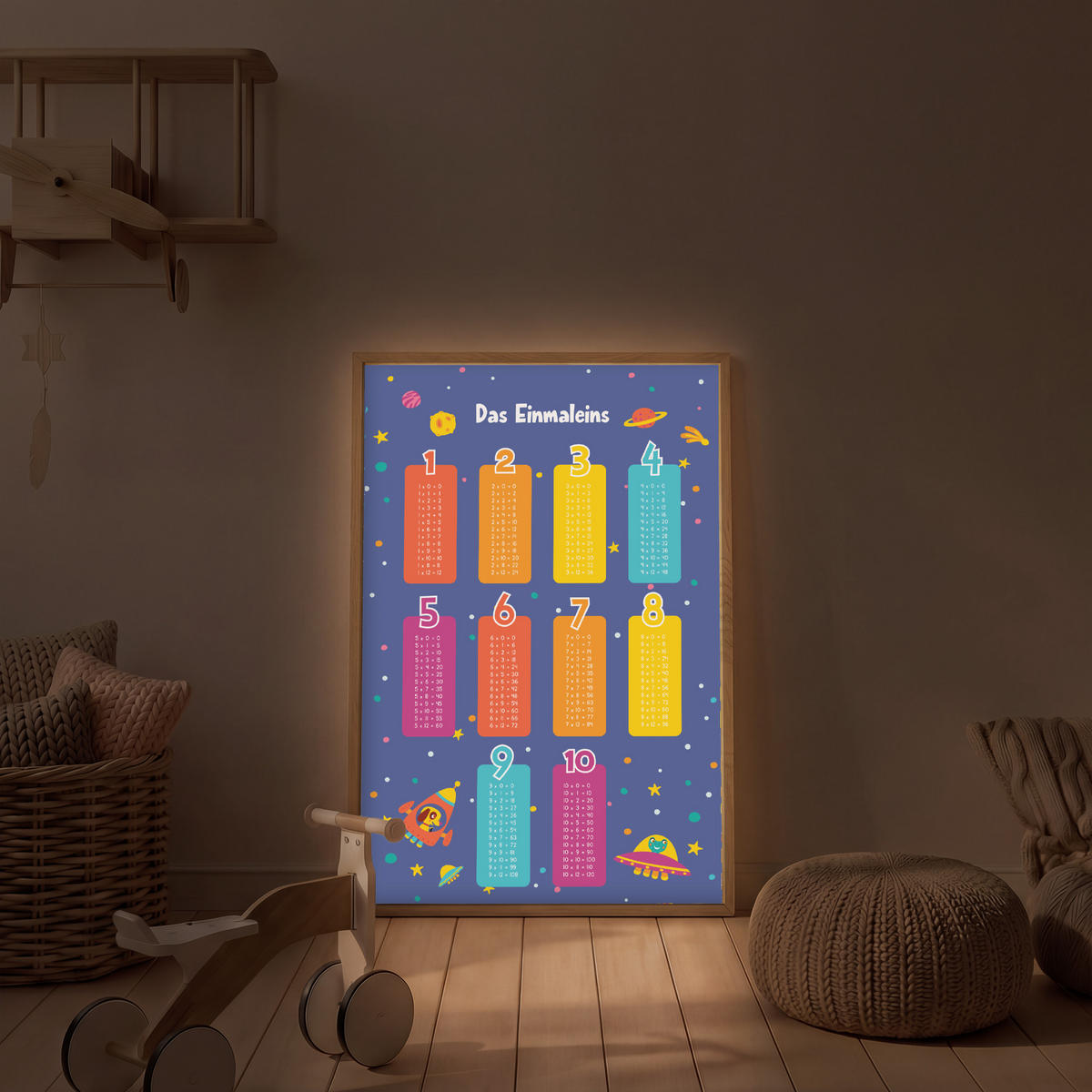 NACHTTISCHLAMPE MIT AKKU Pädagogisch - Rechnen lernen - Raum - Einmaleins 70x100 cm - Dunkelblau, Holzwerkstoff (8/70/100cm) - OnlyWow