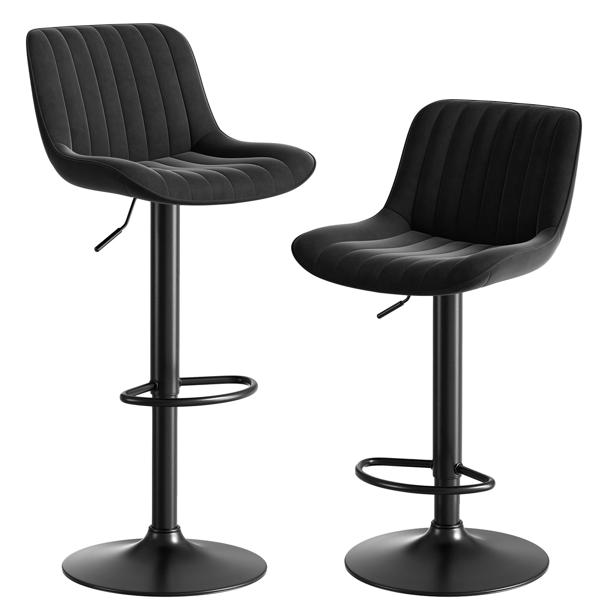 BARHOCKER 2er-Set Schwarz mit Samt, 360° drehbar und höhenverstellbar - Schwarz, Metall (47/86/46cm) - PANGIVO