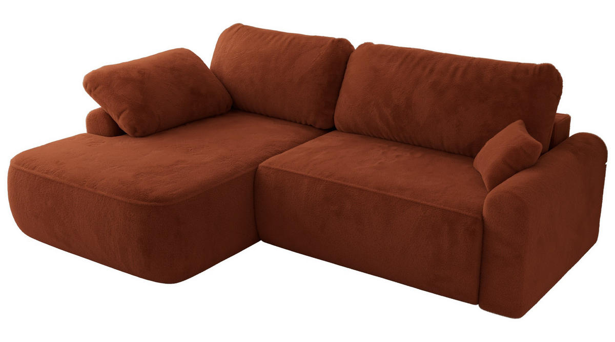 ECKSCHLAFSOFA CUBO L Orange Plüsch - links - Schwarz/Orange, Kunststoff/Textil (273/187cm) - MKS