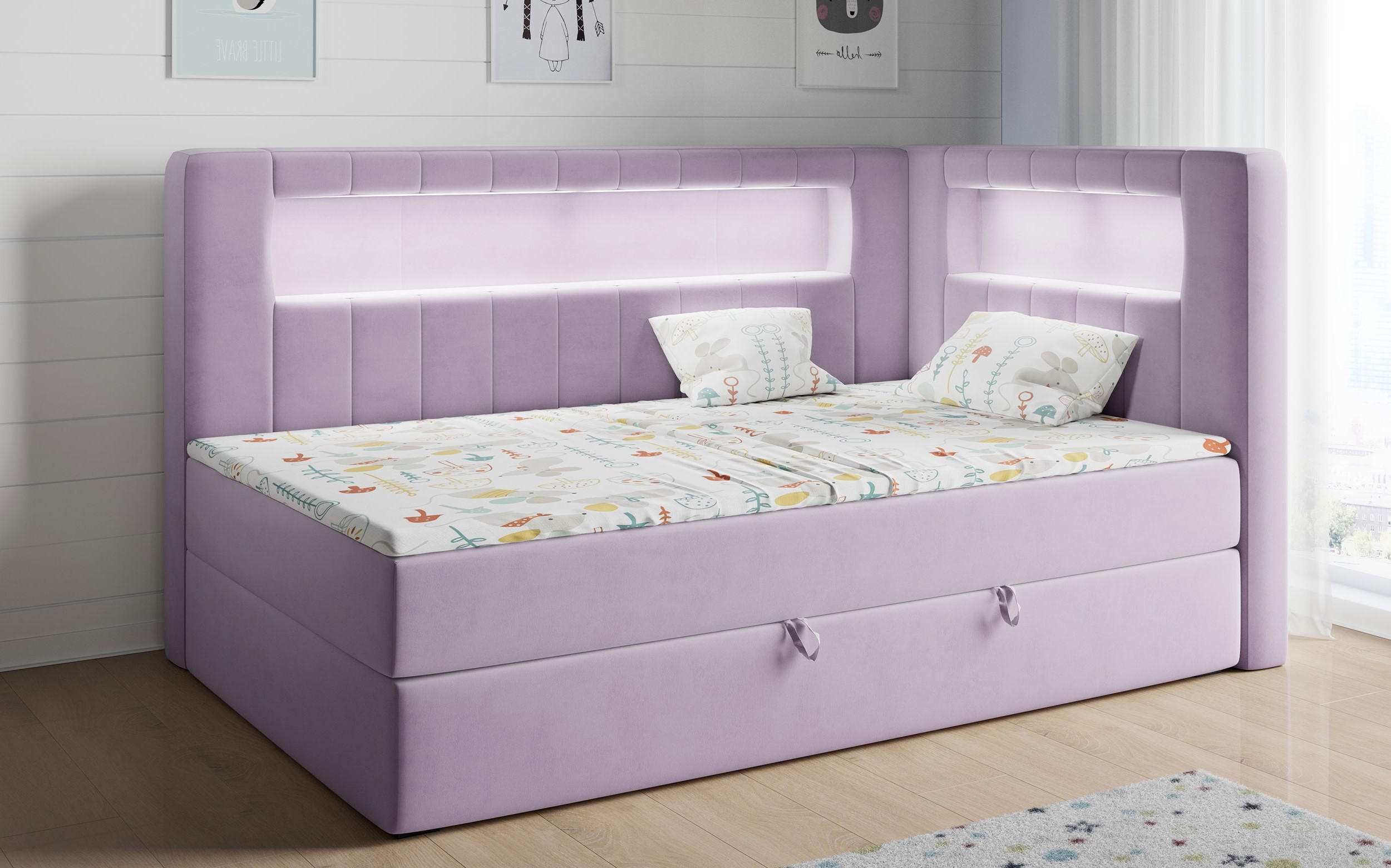 BOXSPRINGBETT JUNIOR GOLD 3 90/200 Violett - rechte Seite - Violett, Holz/Textil (90/200cm) - MKS