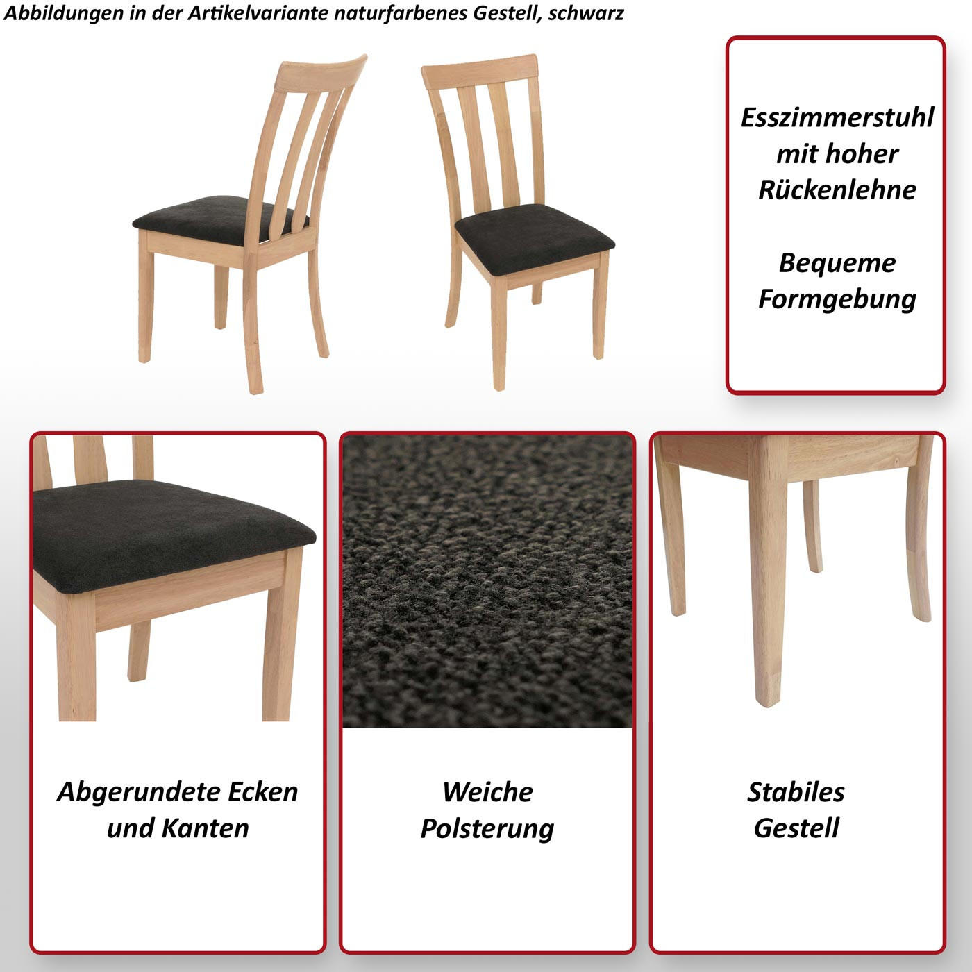 Thumbnail - MCW Esszimmerstuhl, Anthrazit, Dunkelbraun, Holz, 42x96x58 cm, Esszimmer, Stühle, Esszimmerstühle, Vierfußstühle