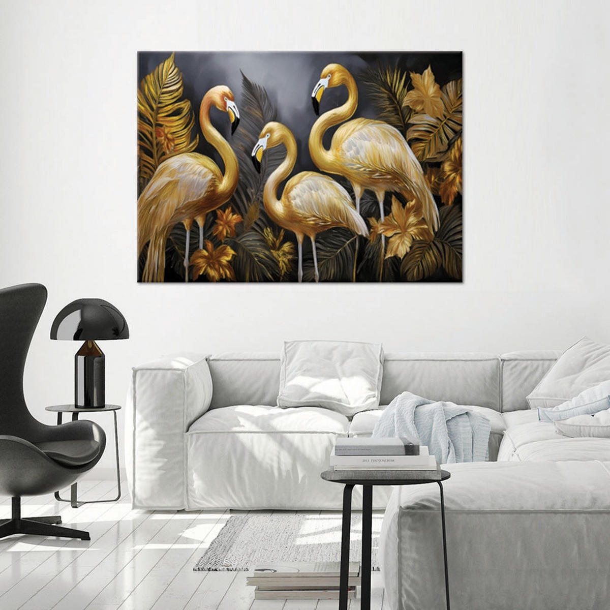 WANDBILD goldene flamingos glamour vögel - Goldfarben, Textil (60/40cm) - Feeby
