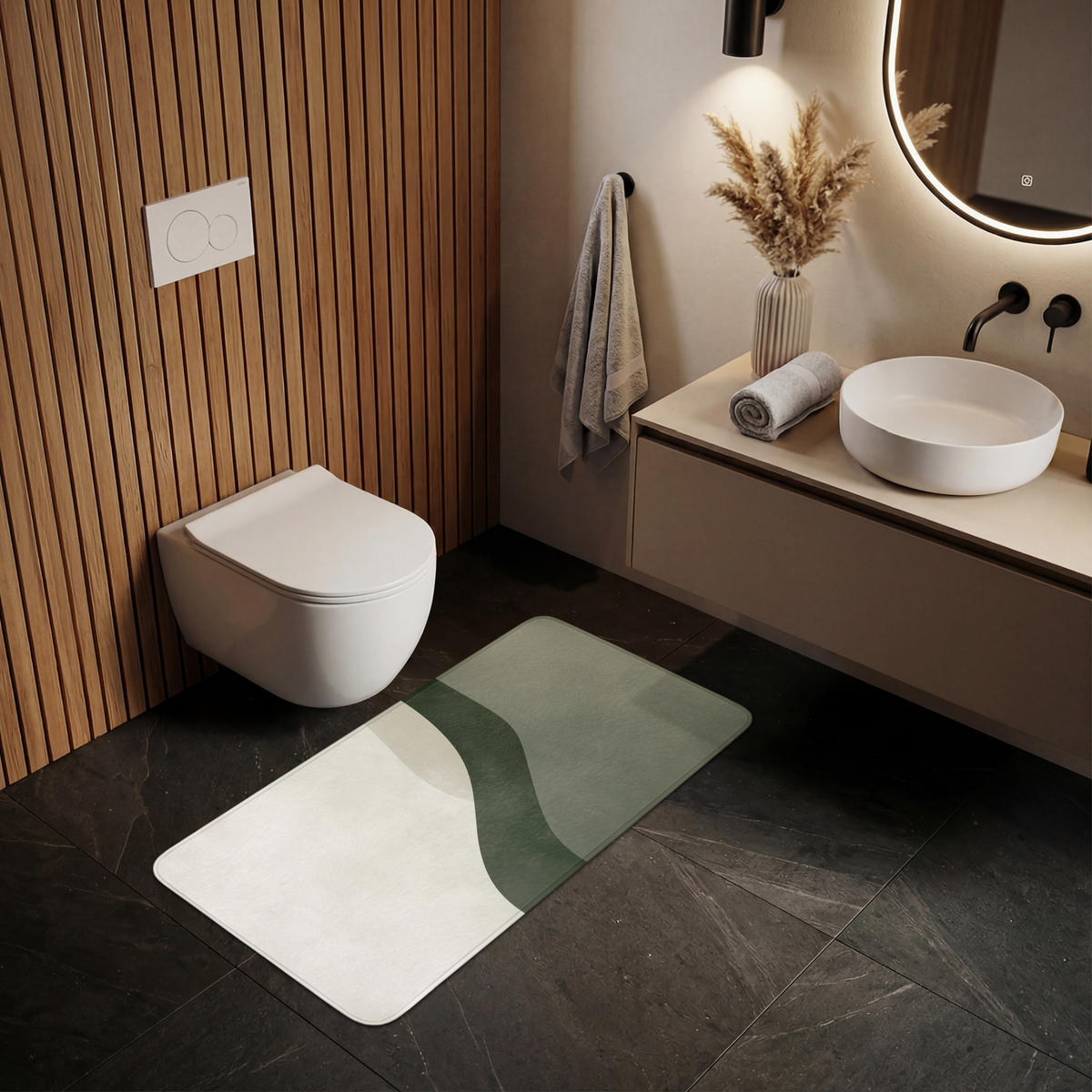 WC-VORLEGER Japandi - Grün - Abstrakt - Modern WC Teppich 120x60 cm - Grün, Kunststoff/Textil (120/60cm) - OnlyWow