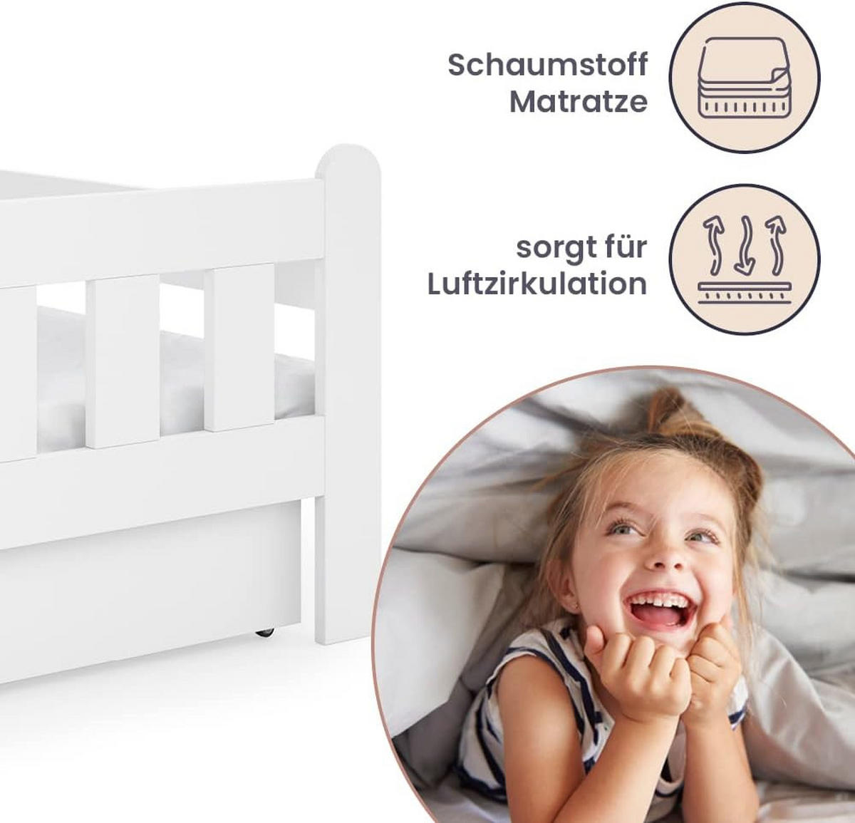 KINDERBETT Lumo mit Schublade und Matratze - Weiß, Holzwerkstoff (70/140cm) - kiki design