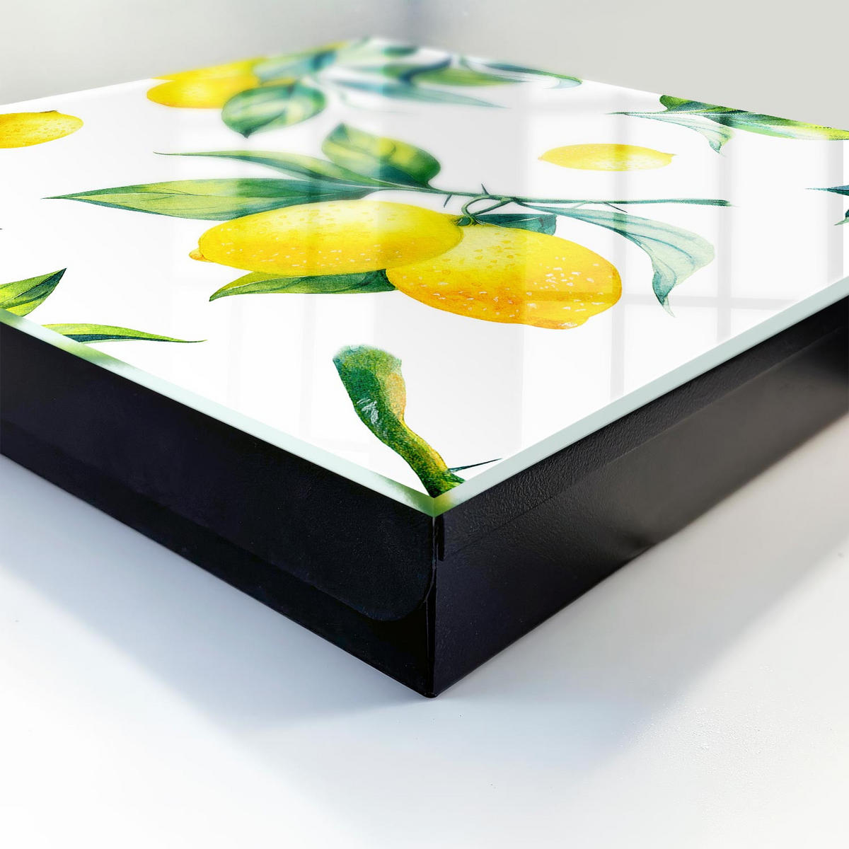SCHLÜSSELBOX Schwarz 30x30 cm- Türöffnung nach rechts - Aquarell-Zitronen - Gelb, Metall (30/30/5cm) - TULUP