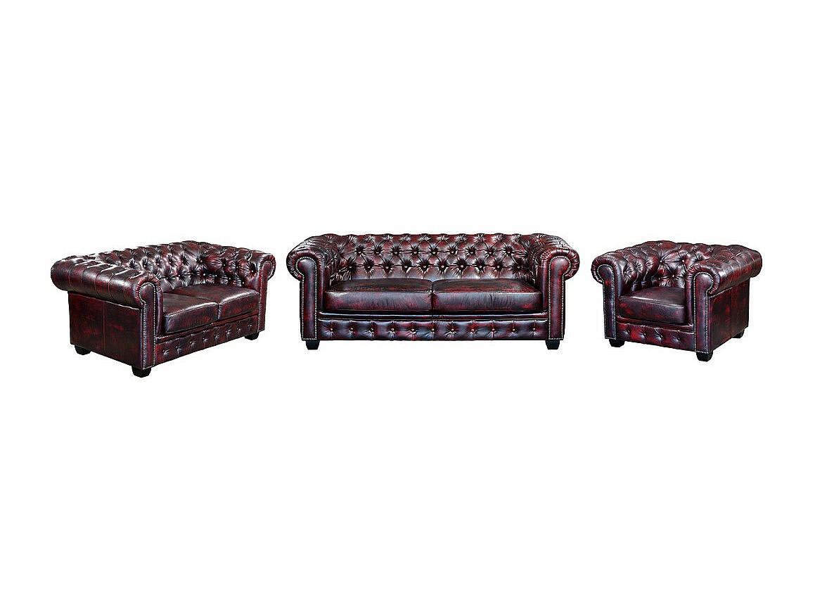 COUCHGARNITUR mit Sessel - 6 Personen - Leder - Bordeaux - BRENTON - Bordeaux, Leder (201/73/96cm) - Vente-Unique