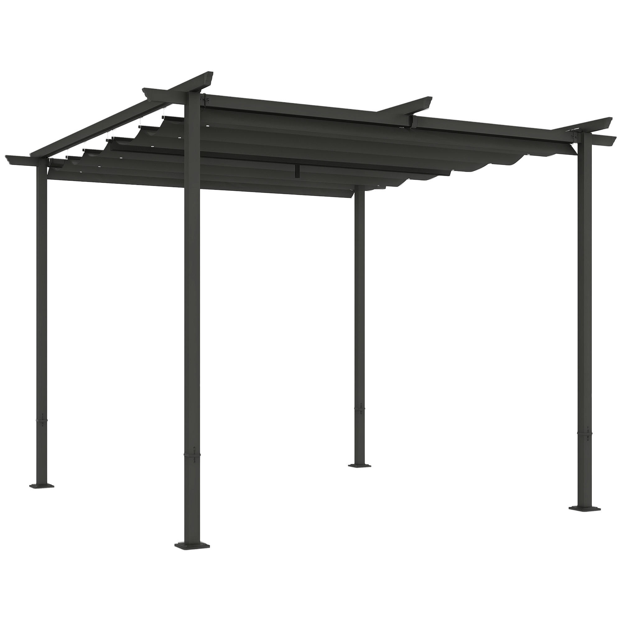 3 x 3 m Garten-Pergola mit verstellbarem Dach, Metallrahmen, UPF30+ Schutz, Sonnendach für Veranda, Terrasse, Dunkelgrau - Dunkelgrau, Metall (300/227/300cm)