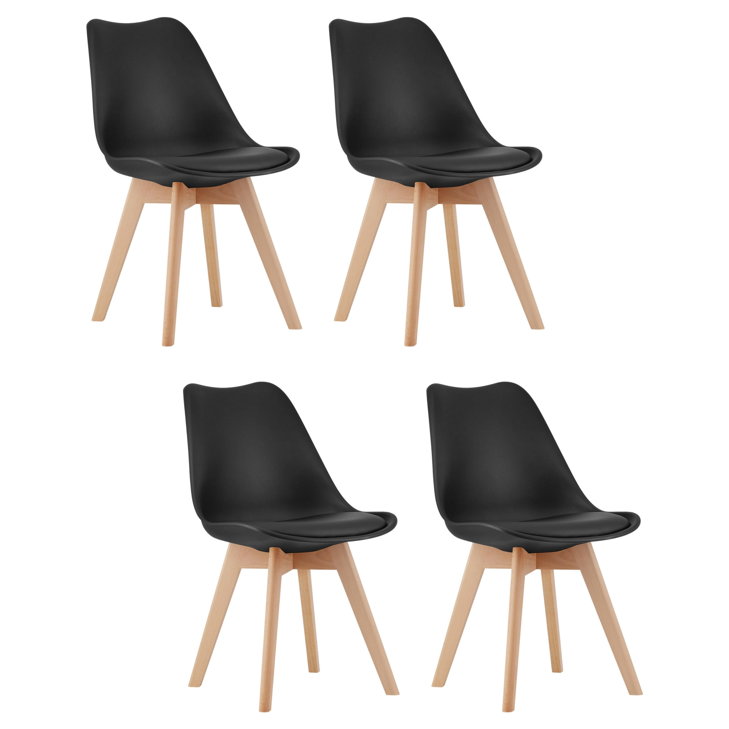 STUHL DOZZA 4-er Set, Schwarz Kissen aus Kunstleder - Schwarz, Holz/Kunststoff (49/82/43cm) - Komodee
