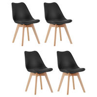 STUHL DOZZA 4-er Set, Schwarz Kissen aus Kunstleder - Schwarz, Holz/Kunststoff (49/82/43cm) - Komodee