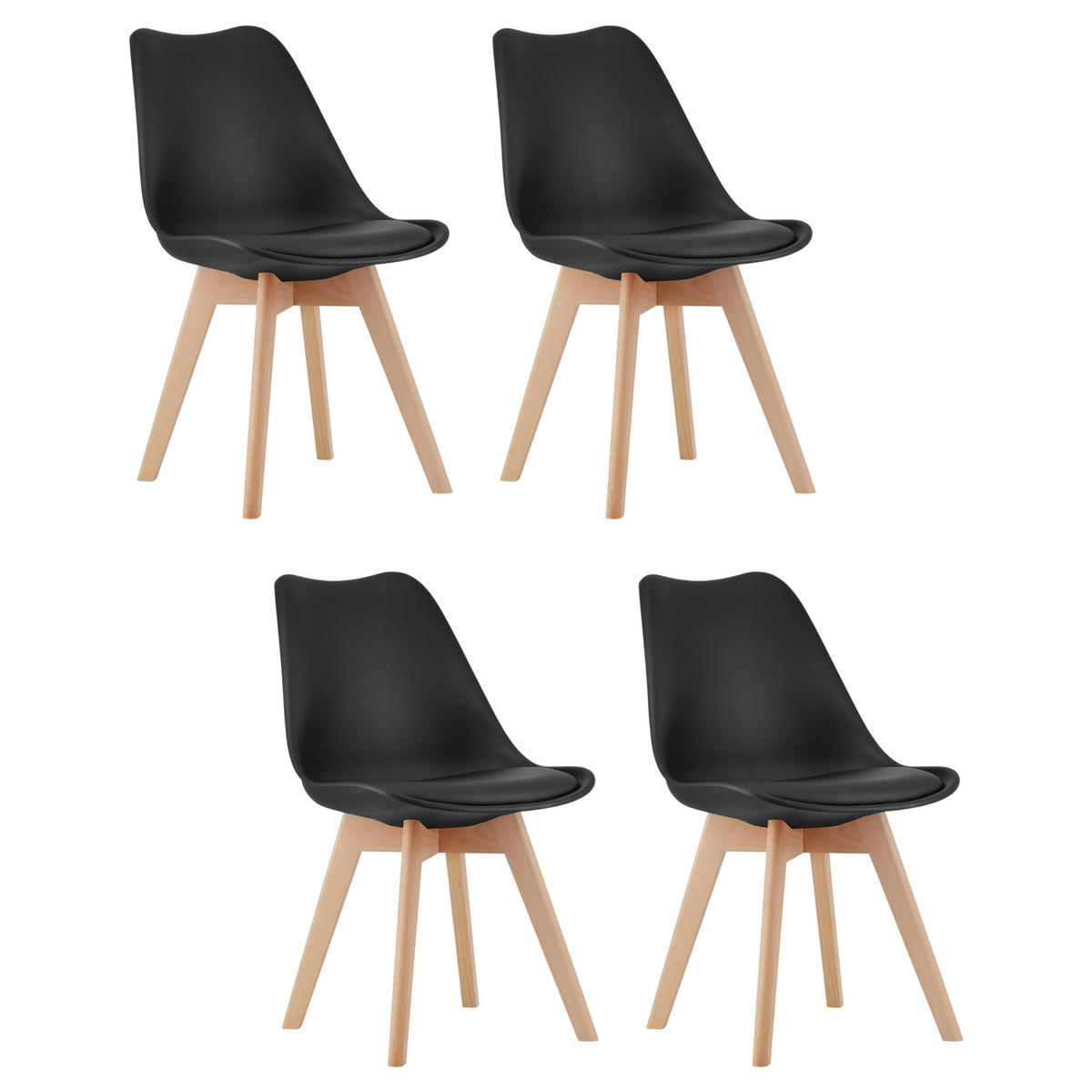 STUHL DOZZA 4-er Set, Schwarz Kissen aus Kunstleder - Schwarz, Holz/Kunststoff (49/82/43cm) - Komodee