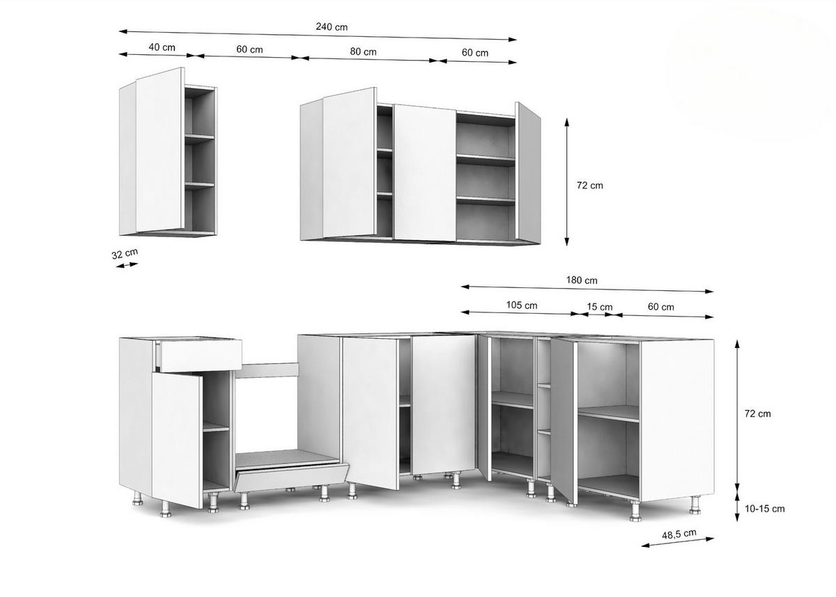 WINKELKÜCHE 240x180 cm mit Arbeitsplatte - SIMPLY Z23 - in Weiß / Matt - Schwarz/Weiß, Holz (420/212/53cm)