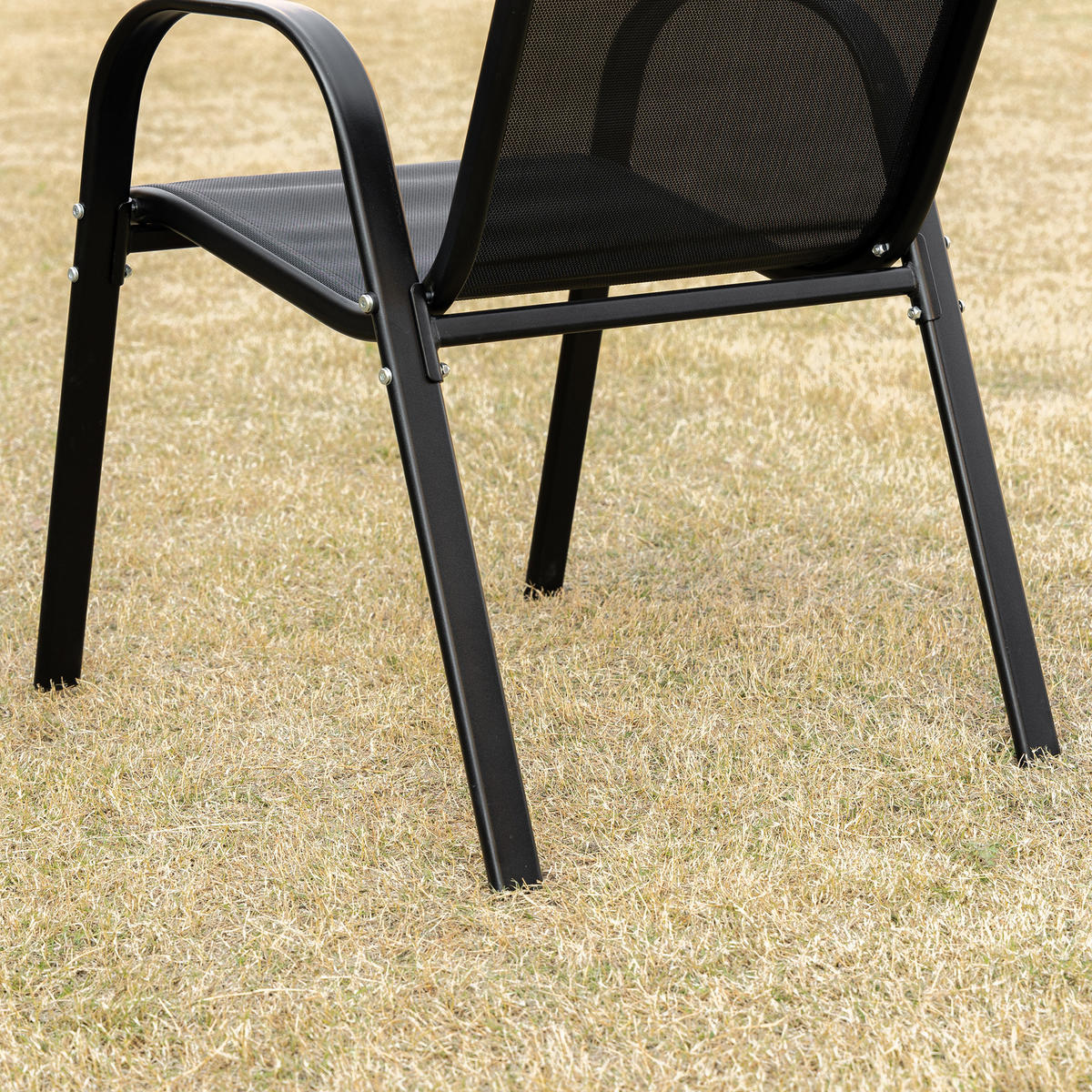 GARTENSTUHL, Essstühle, 2er-Set, mit Armlehne, Metall, Textil-Gewebe, Schwarz - Schwarz, Textil/Metall (54/90/70cm) - Outsunny