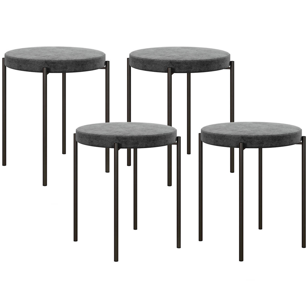 KÜCHENHOCKER DE-06804 4er-Set stapelbar mit Samtoptik Dunkelgrau - Dunkelgrau, Textil/Metall (41.5/46/41.5cm) - ComfortXL