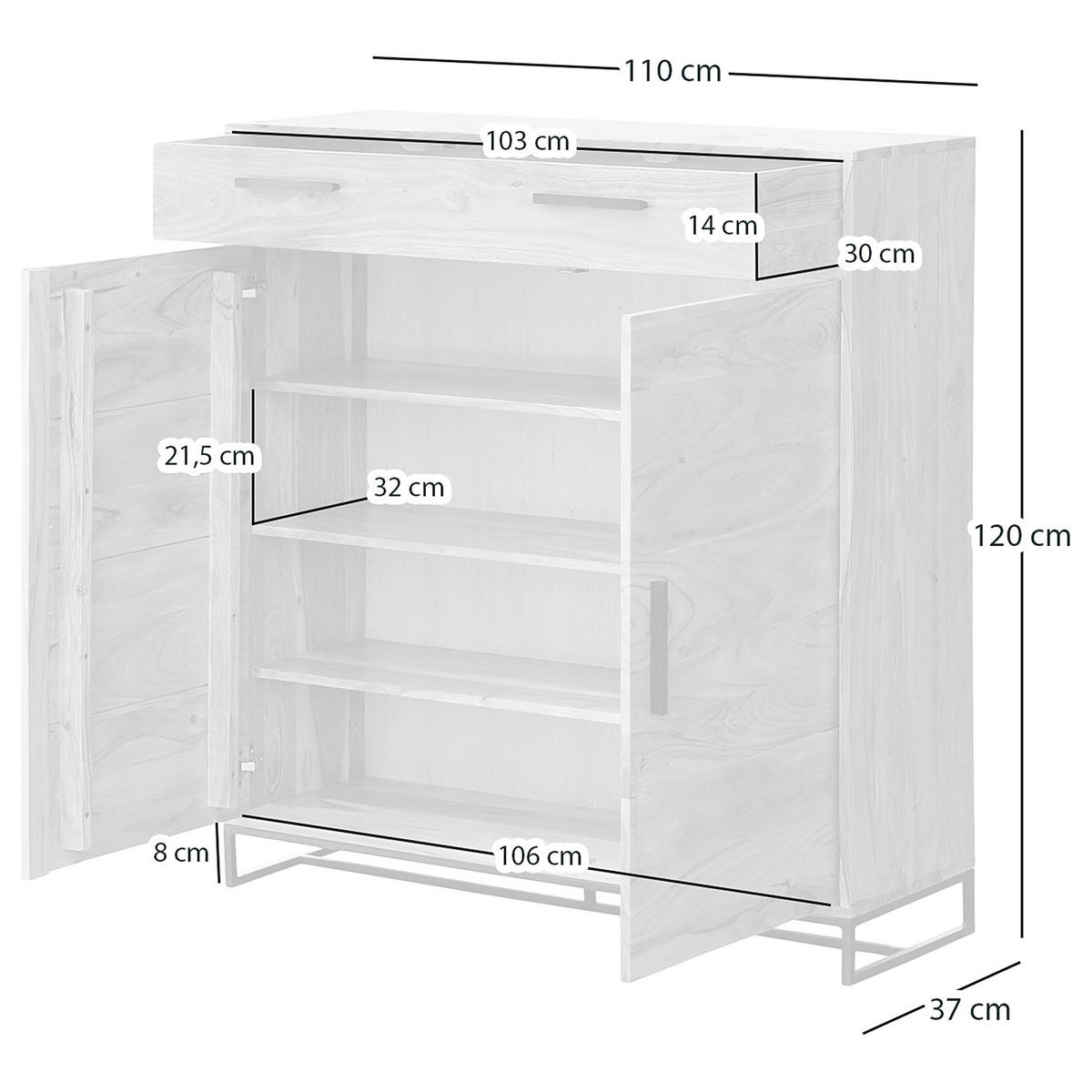 SCHUHKOMMODE - Akazie massiv / Eisen - Akaziefarben, Holz (110/120/37cm) - home24