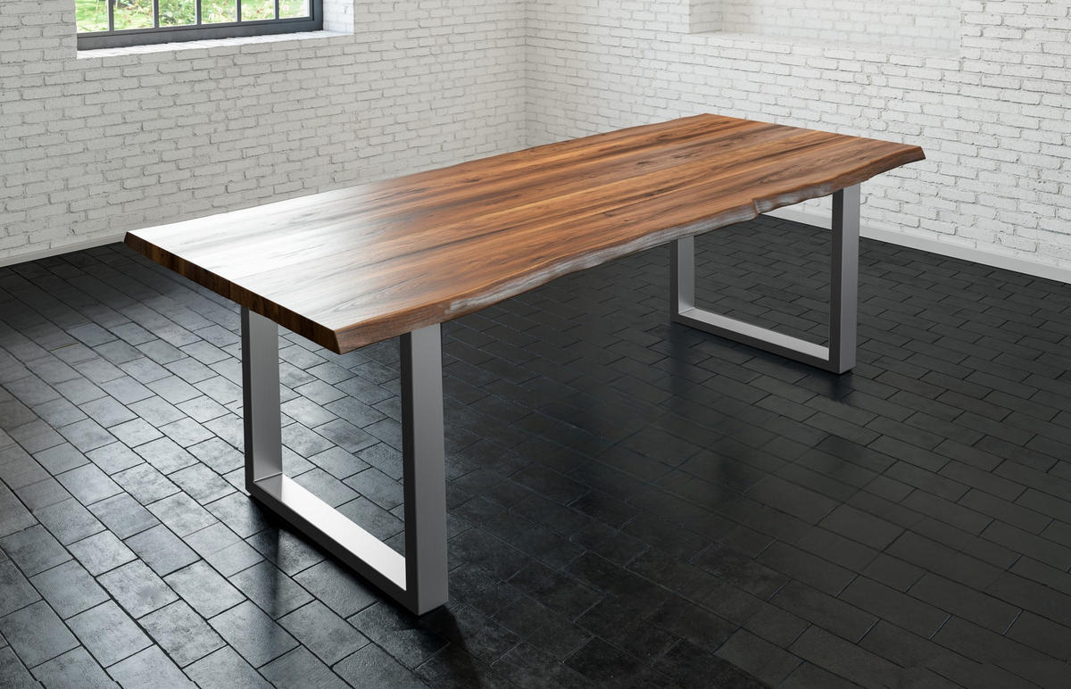 ESSTISCH LIAM - Silberfarben/Braun, Holz/Metall (100/220/74cm) - SAM
