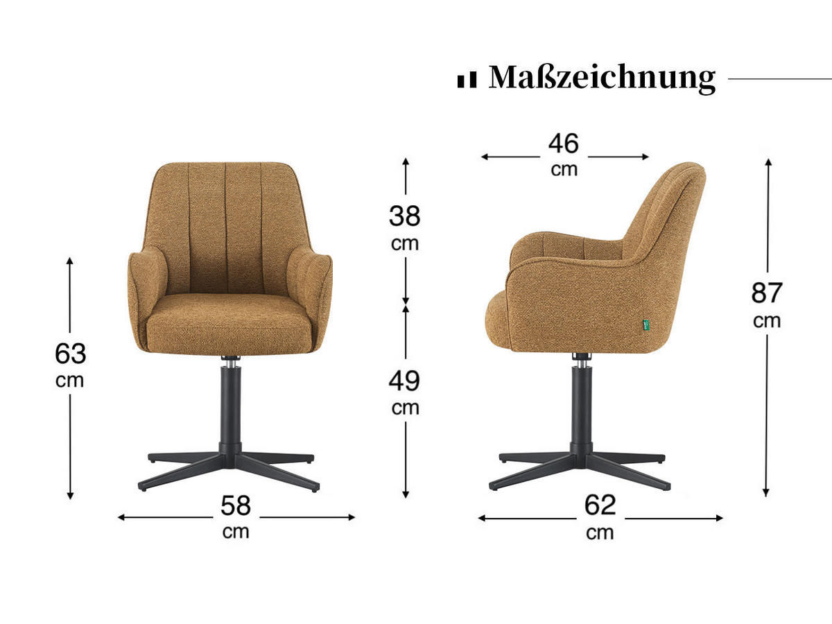 ESSZIMMERSTUHL THOMAS-ROMY 2er-Set 360°drehbar - Creme, Textil (58/87/62cm) - DUBI Möbel