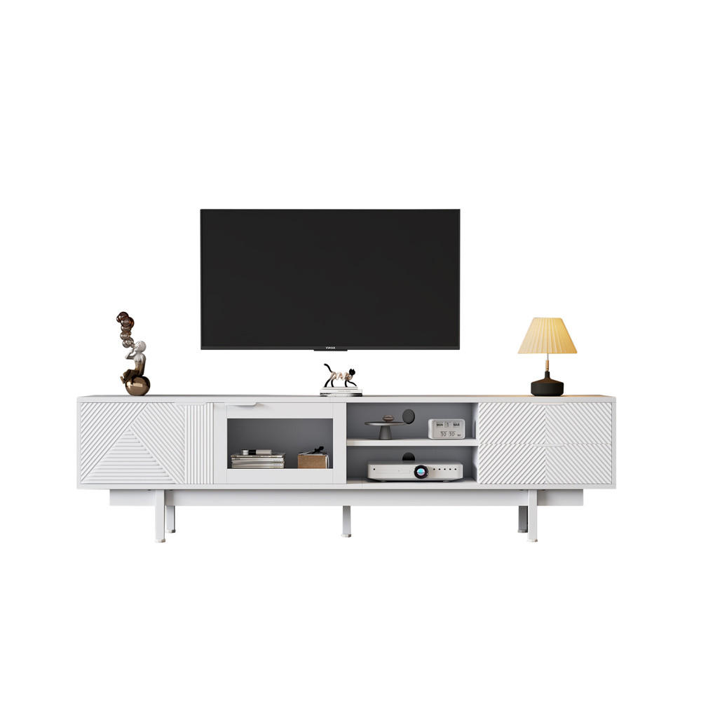 TV-SCHRANK 200x40cm Modern Weiß 2 Türen 2 Schubladen Stauraum bis 80 Zoll - Weiß, Holz (46.02/19.3/71.12cm) - FLIEKS