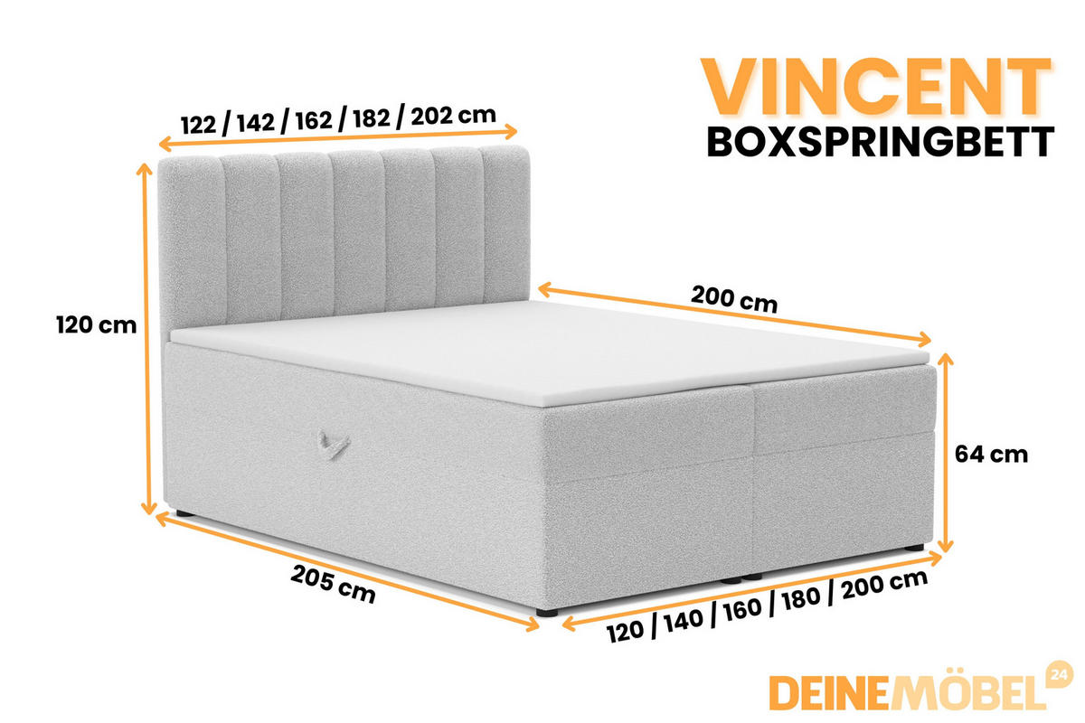 BOXBETT VINCENT 120/200 in Boucle Hellgrau H3 - Hellgrau, Holz/Holzwerkstoff (120/200cm) - Deine Möbel 24