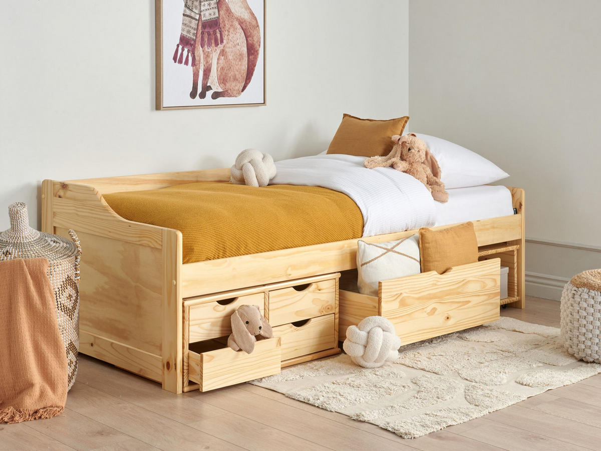 TAGESBETT mit Stauraum 90x200 cm Heller Holzfarbton Royville - Hellbraun, Holz (90/200cm) - Beliani