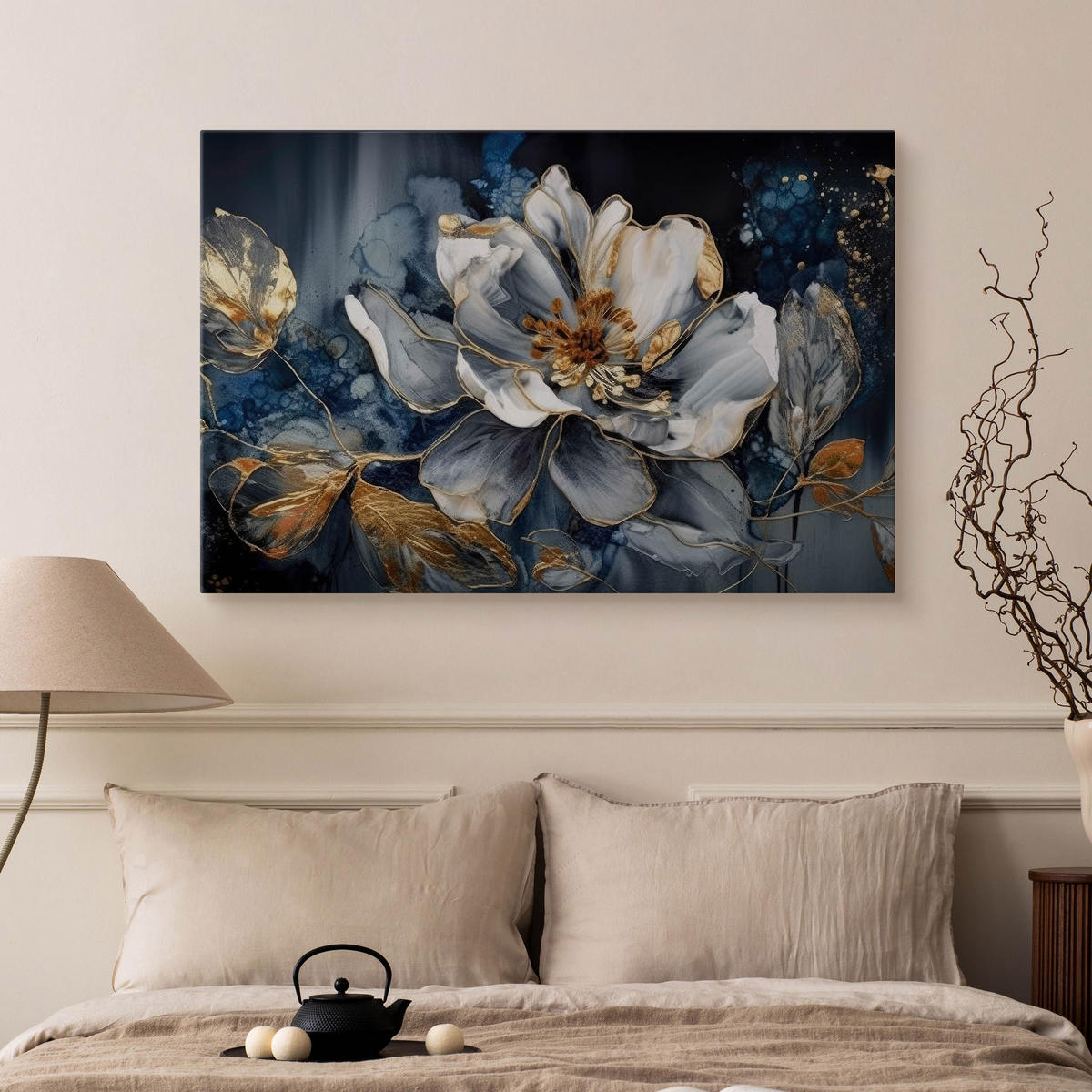 LEINWANDBILD Abstrakt BLUMEN Pflanzen 100x70cm - Blau/Schwarz, Textil (100/70cm) - Muralo