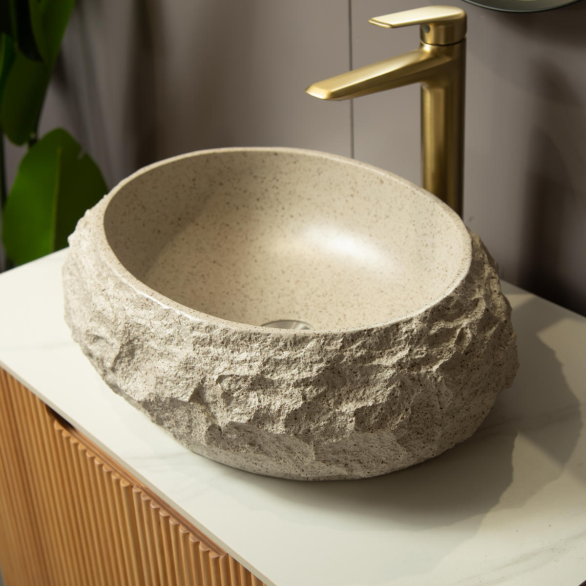 AUFSATZBECKEN Beige 45/32/15 cm - Beige, Holz (45/15/32cm) - PANGIVO
