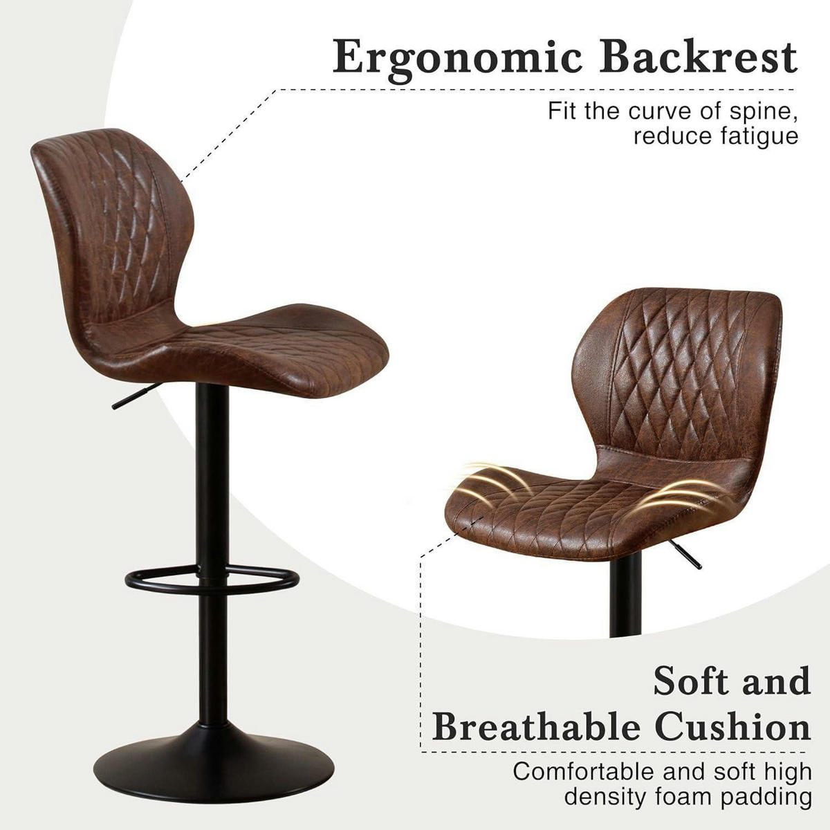 BARHOCKER 6er Set PU-Kunstleder Braun Höhenverstellbar - Braun, Kunststoff (46.5/111/38cm)