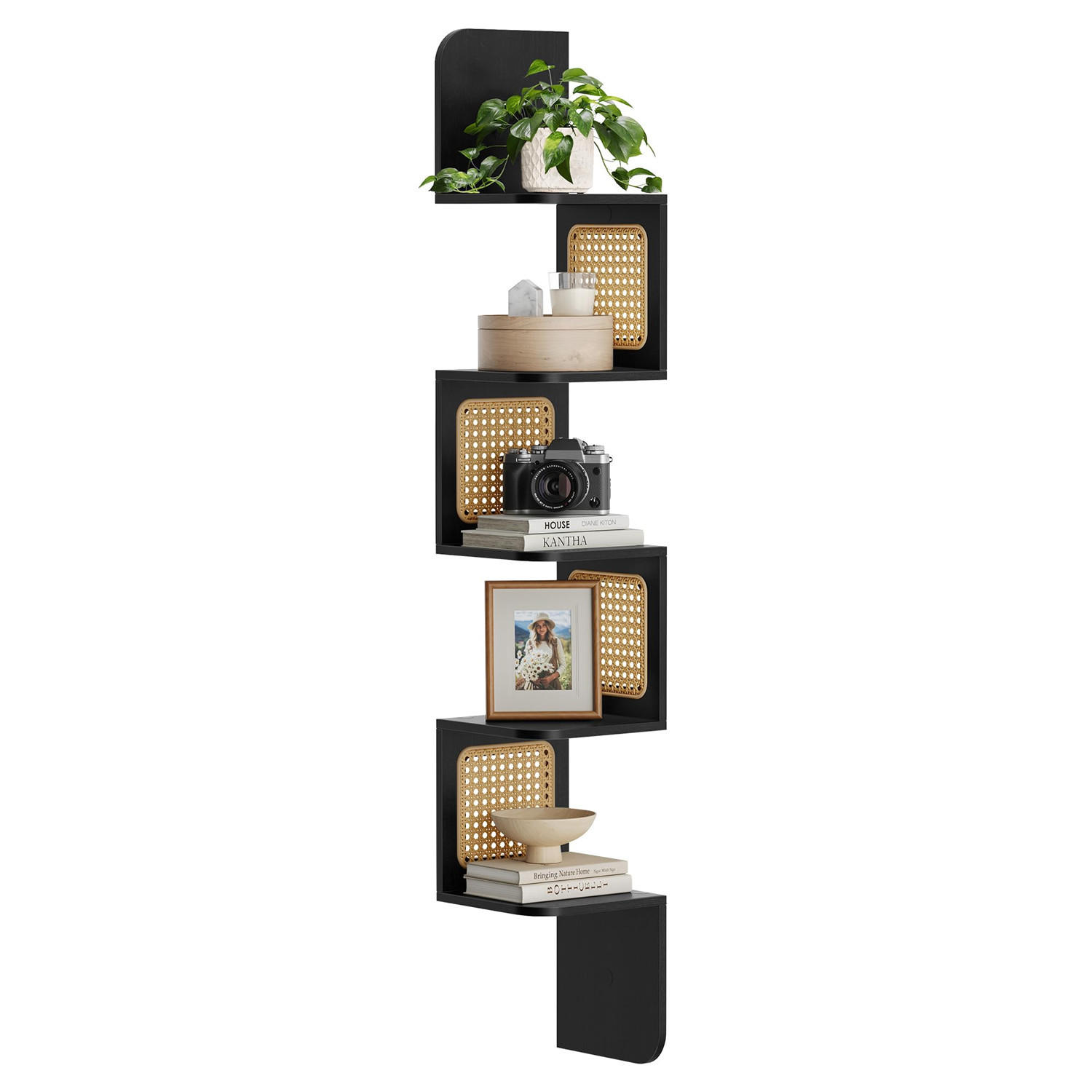 ECKREGAL 5 Ebenen Wand-Schweberegal zur Montage - Schwarz, Holz (20/126/20cm) - Kaket