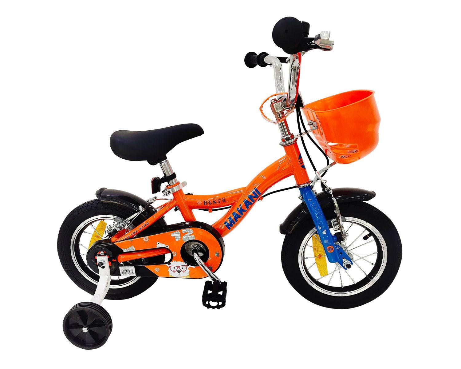 KINDERFAHRRAD 12 Zoll Bentu orange Stützräder, Klingel, Korb, sportliches Design - Orange, Metall (66cm) - Makani