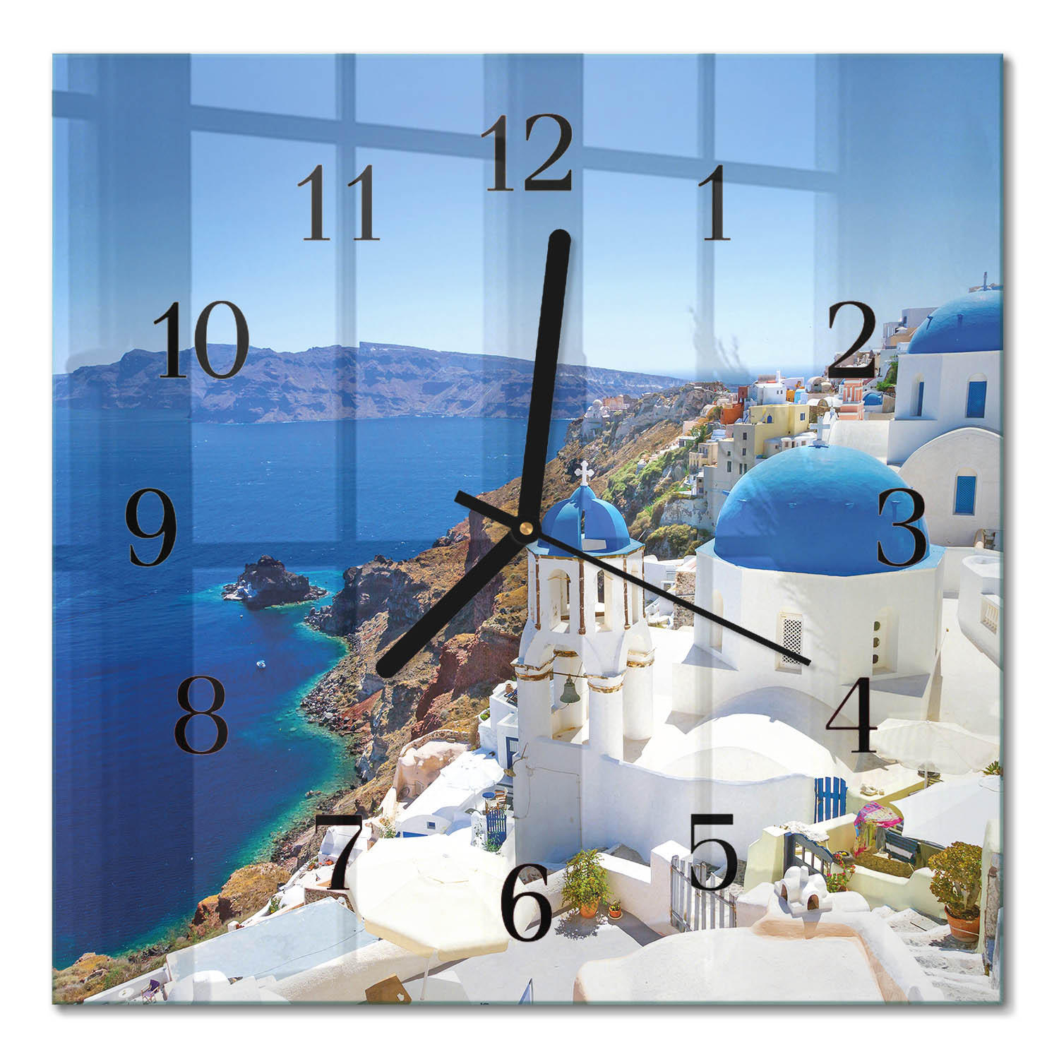 WANDUHR 30x30 cm - Santorini - Blau, Glas (30/30/0.4cm) - TULUP
