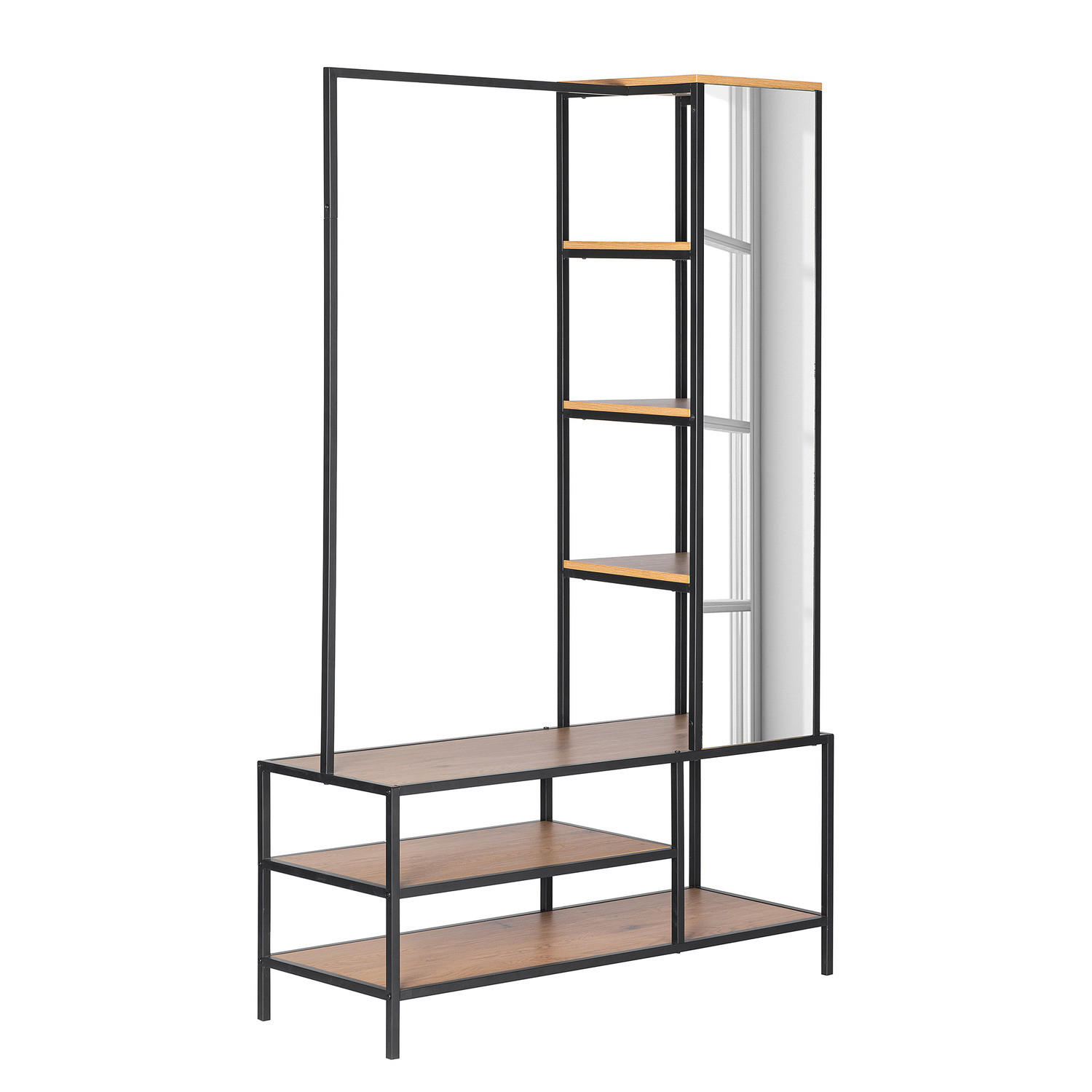 GARDEROBE mit Spiegel - Eiche Dekor / Schwarz - Eichefarben/Schwarz, Holzwerkstoff/Metall (110/177/40cm) - home24
