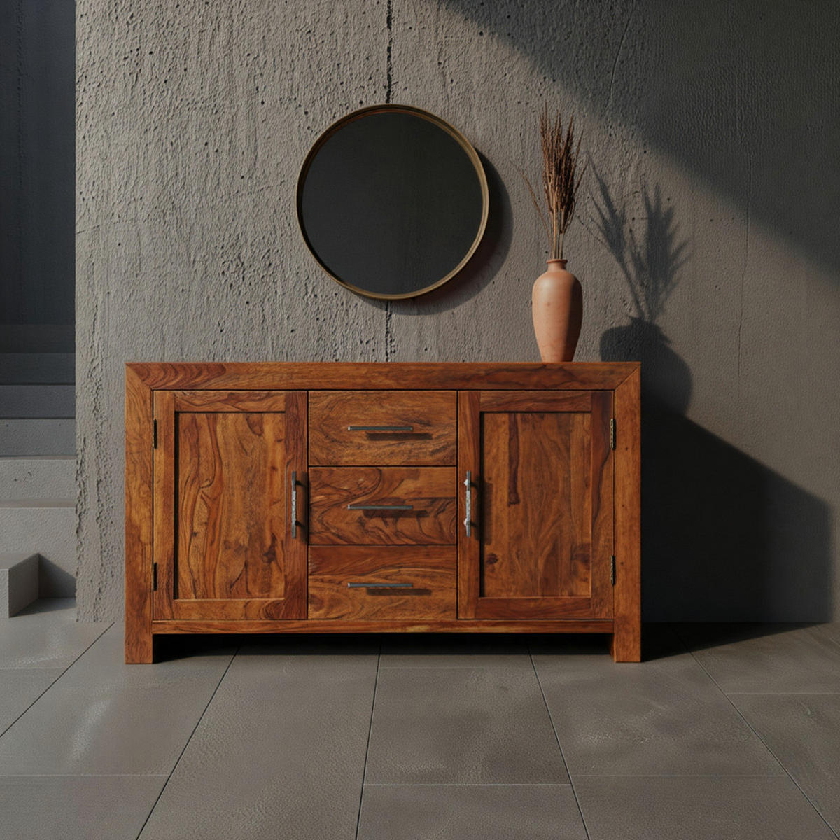 SIDEBOARD – Massivholz, 3 Schubladen, 2 Türen, Landhausstil - Braun, Holz (118/70/40cm) - KADIMA DESIGN