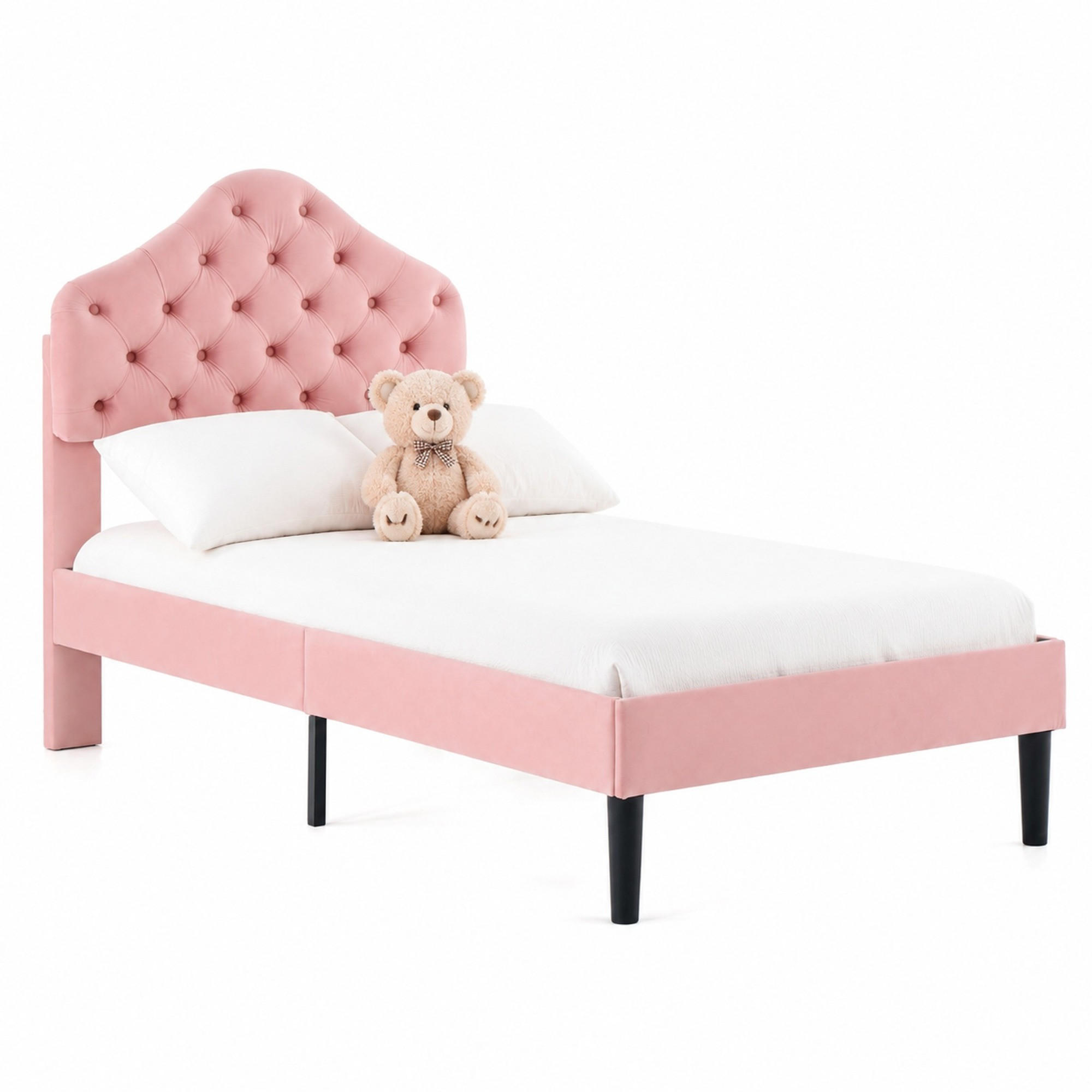 BETT mit verstellbarem Kopfteil 90x200 cm Samt Pink - Rosa, Holzwerkstoff (90/200cm) - Meubliv