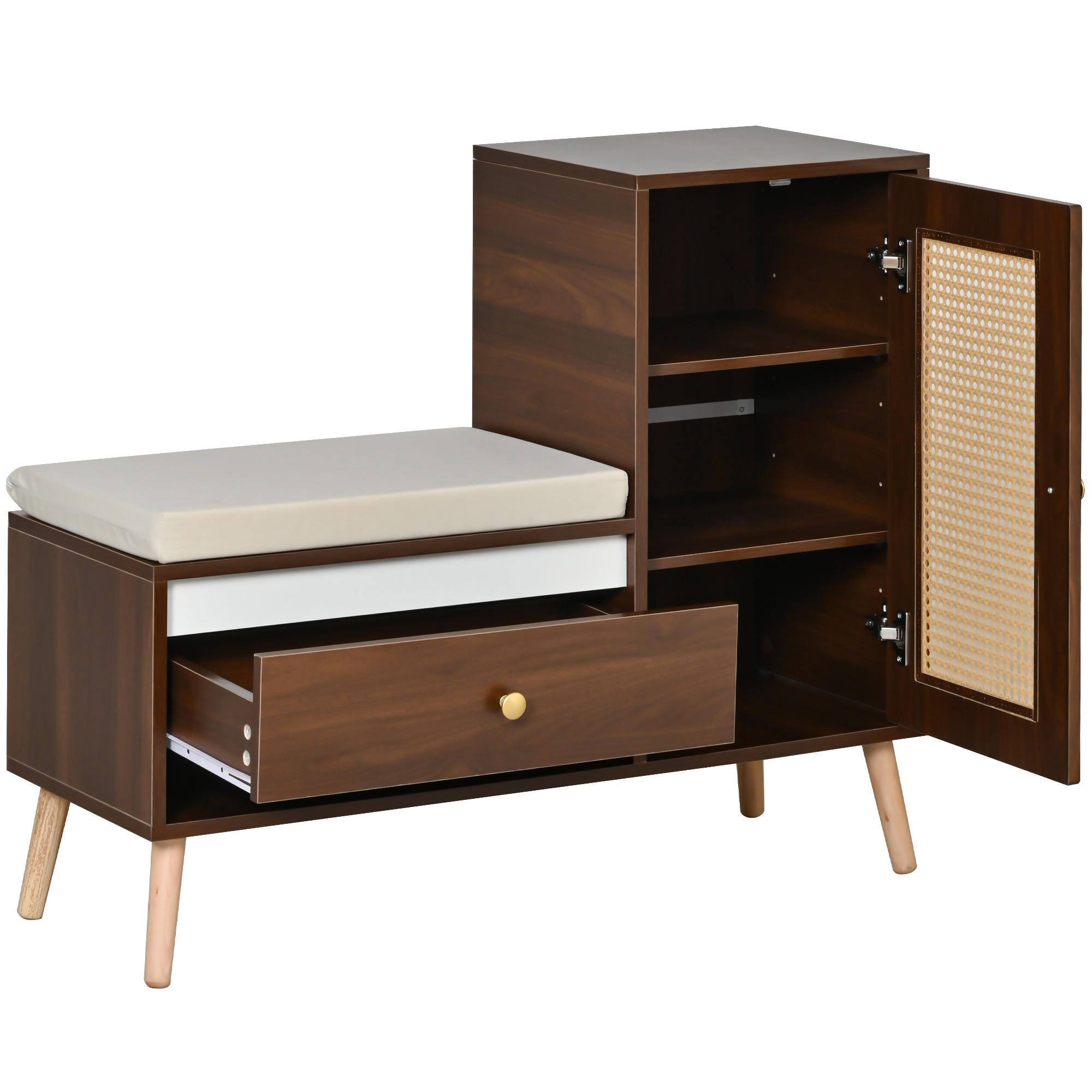 SCHUHSCHRANK 95,5/35/80,5 cm Nussbaum aus MDF und Spanplatte mit Sitzkissen - Naturfarben, Holzwerkstoff (95.5/80.5/35cm) - OKWISH