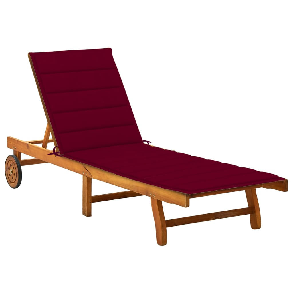 SONNENLIEGE mit Auflage Akazie Massivholz - Bordeaux, Holz (59/76/200cm) - furnicato