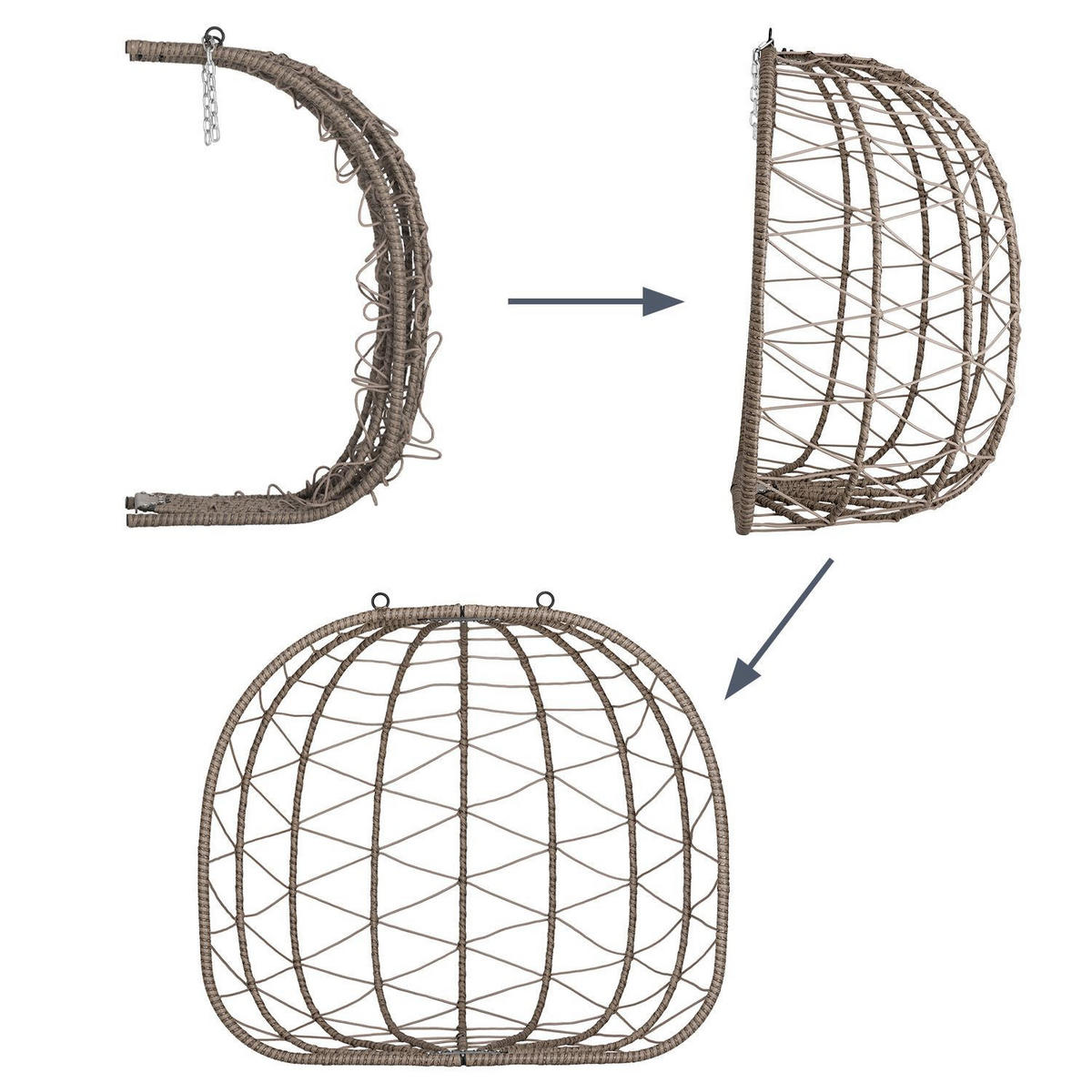XXL-KORBHÄNGESESSEL Aria beige inkl. waschbare Bezüge - Naturfarben, Kunststoff/Metall (130/197/127cm) - Juskys