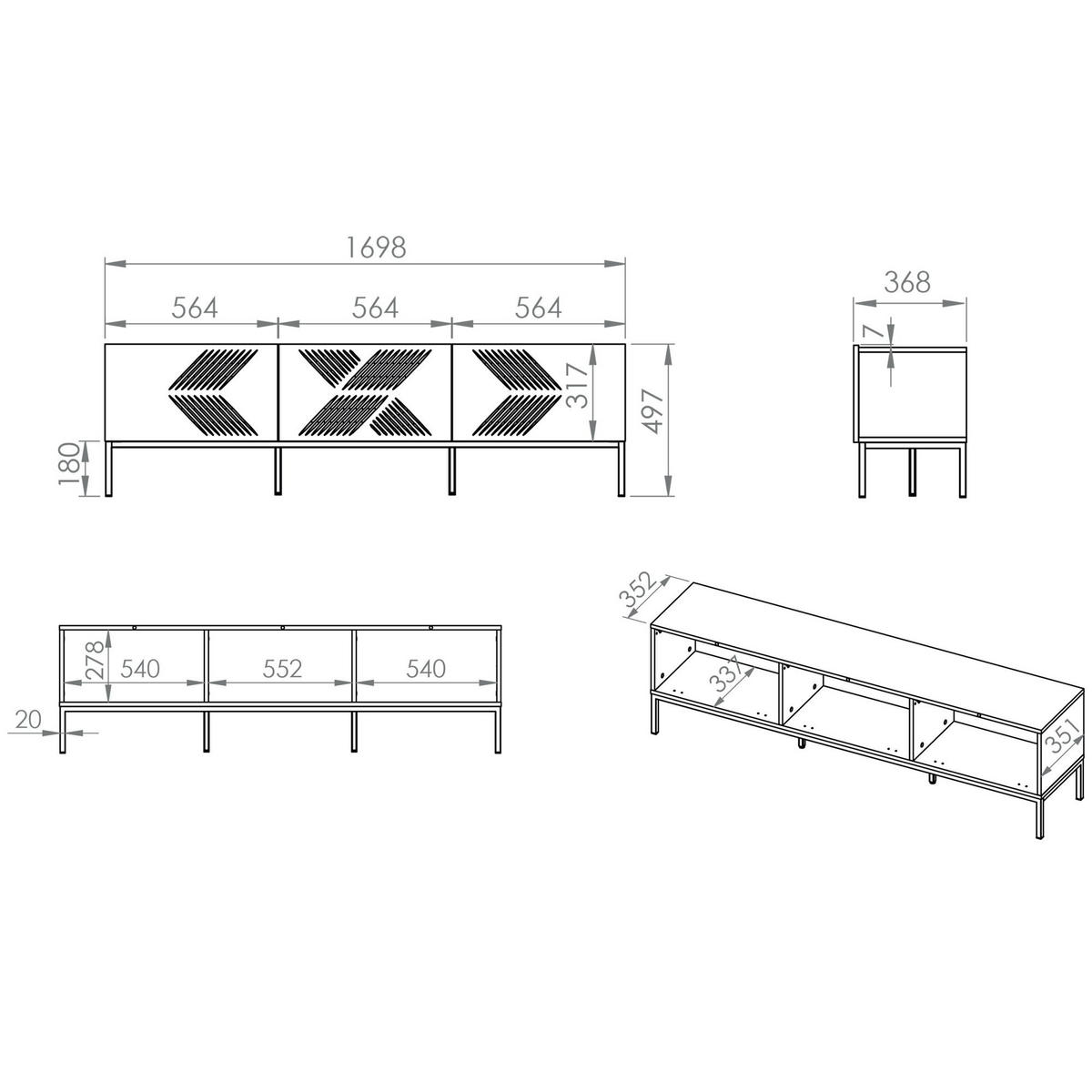 TV-MÖBEL NEBRO,Weiß/Schwarz - Schwarz/Weiß, Holzwerkstoff (170/50/37cm) - KONSIMO®