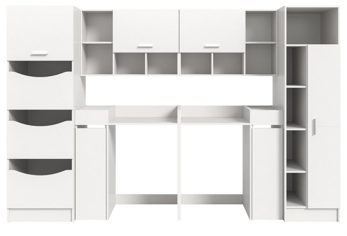 WASCHMASCHINENSCHRANK weiß Set 8-teilig 300 cm, Waschmaschinenumbau XXXL mit viel Stauraum - Silberfarben/Weiß, Glas/Holzwerkstoff (300/196/68cm) - Inn.Furn