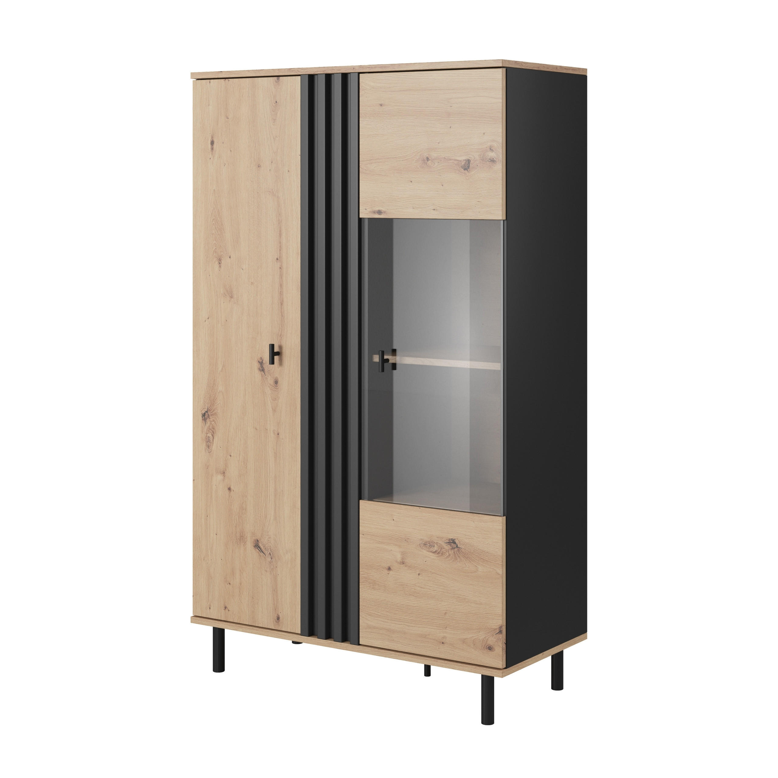 VITRINE in Anthrazit, Eiche Artisan - Anthrazit, Holzwerkstoff (90.1/148.8/40cm) - MASSENO