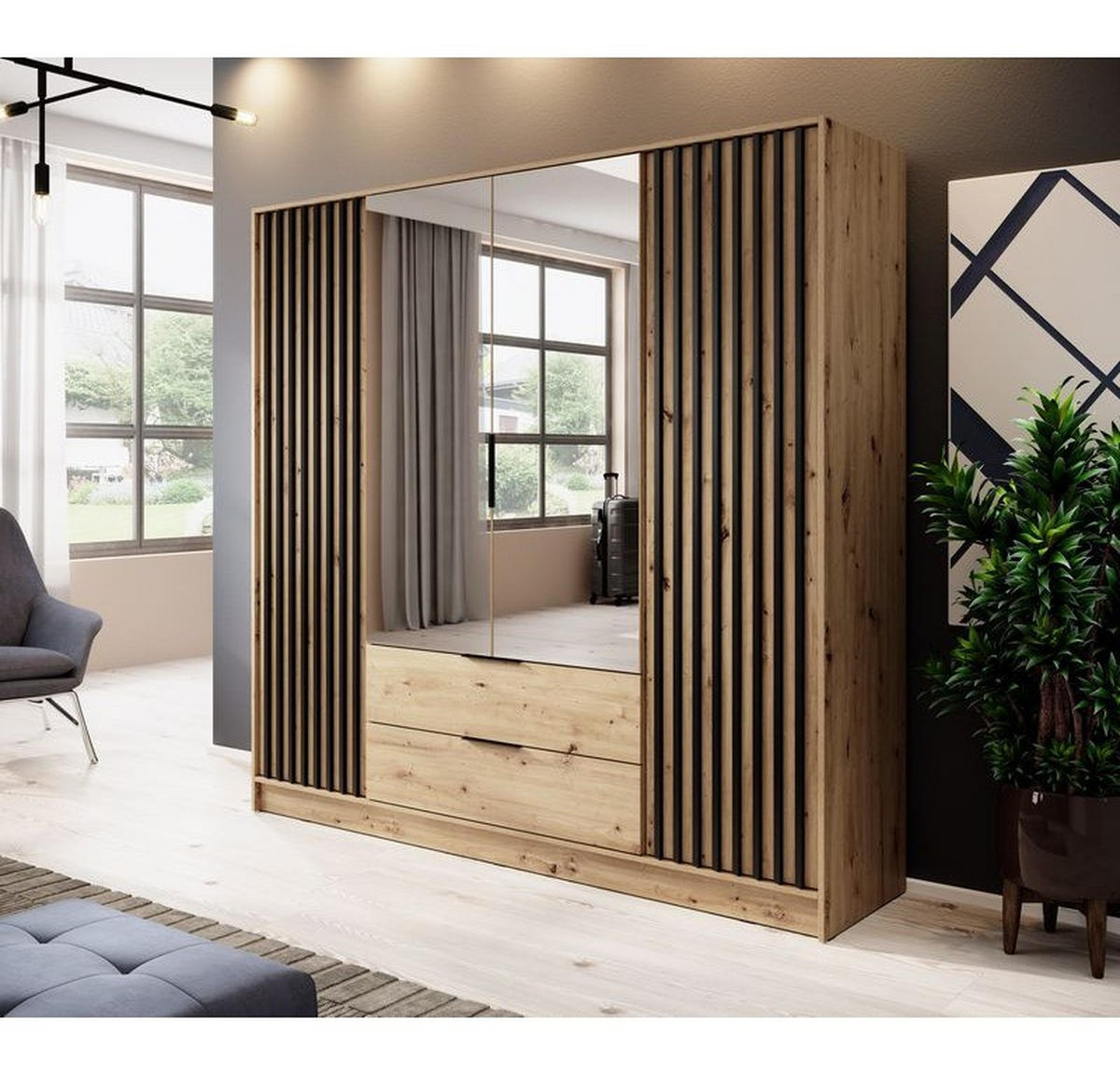 KLEIDERSCHRANK – 206 cm – Nelly – Eiche - Eiche Artisan, Holzwerkstoff (206/200/51cm) - hi-markt