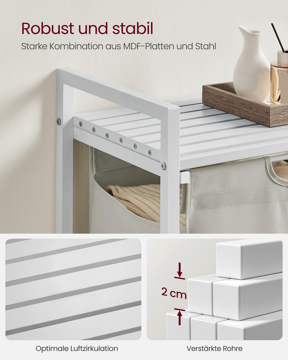 WÄSCHEKORB LILONGWE - Weiß, Holzwerkstoff (33/72/50cm) - Hansiro