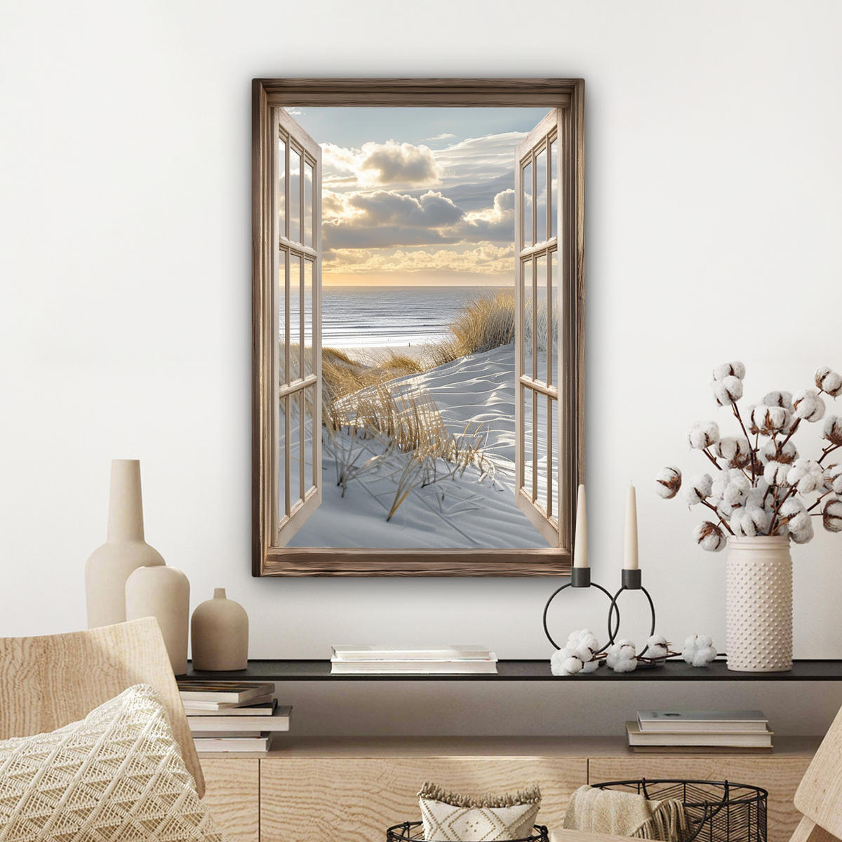 LEINWANDBILD Ausblick - Strand - Dünen - Meer - Natur Wanddeko 40x60 cm - Sandfarben, Textil (40/60cm) - MuchoWow