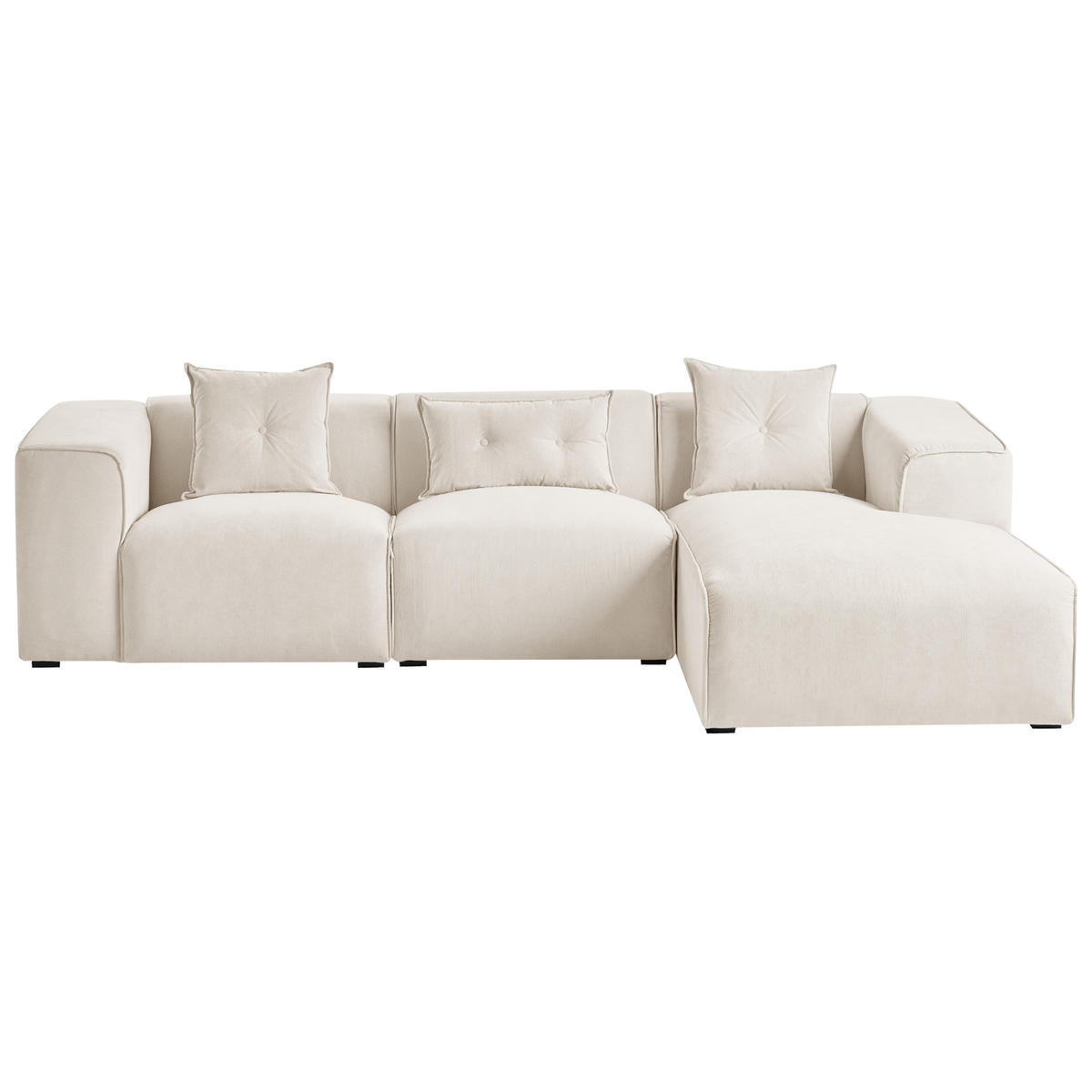 ECKSOFA Cord Cremeweiß rechtsseitig Dolva - Weiß, Textil (294/170cm) - Beliani