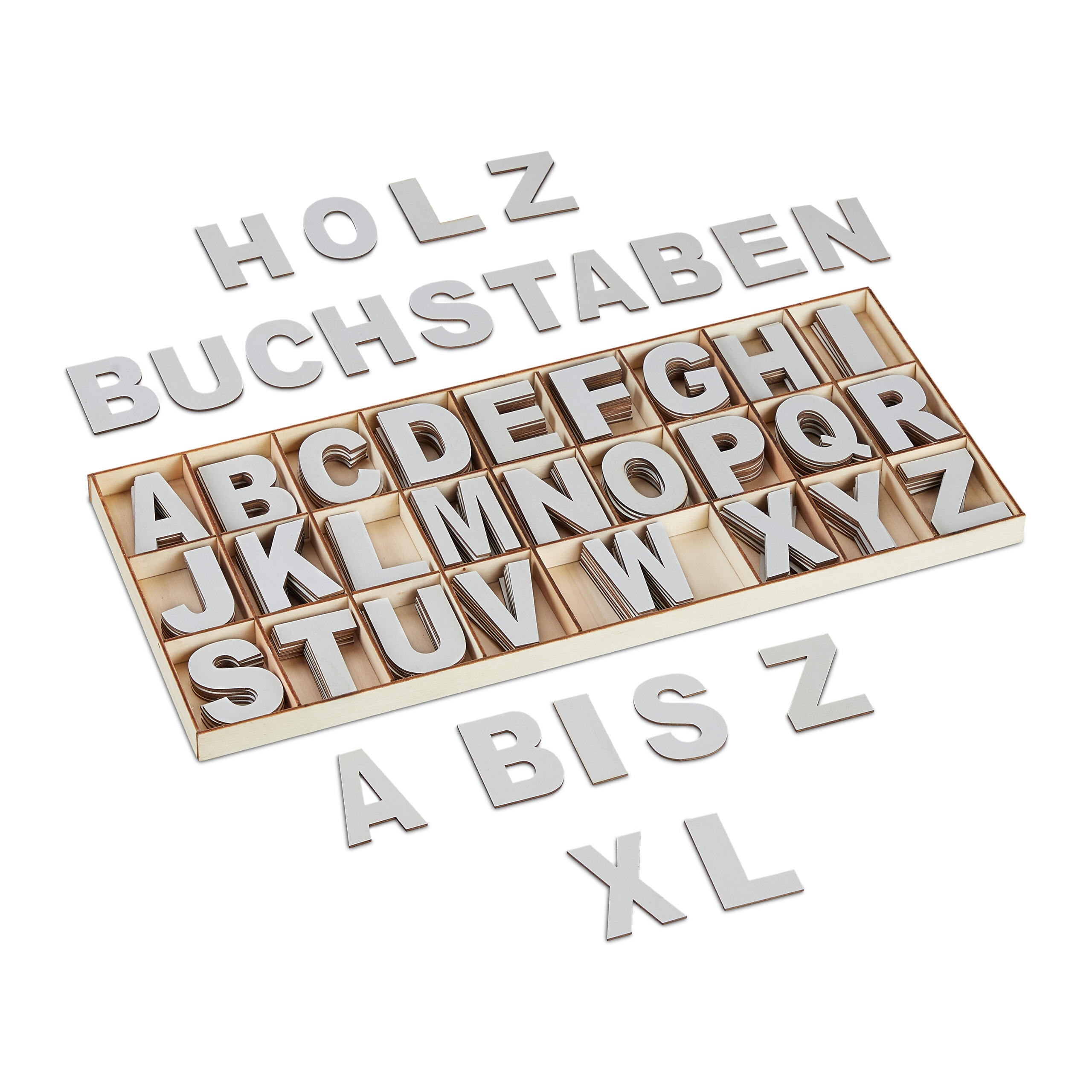 208-TLG.HOLZBUCHSTABEN-SET - Grau, Holz (41/2/18cm) - Relaxdays